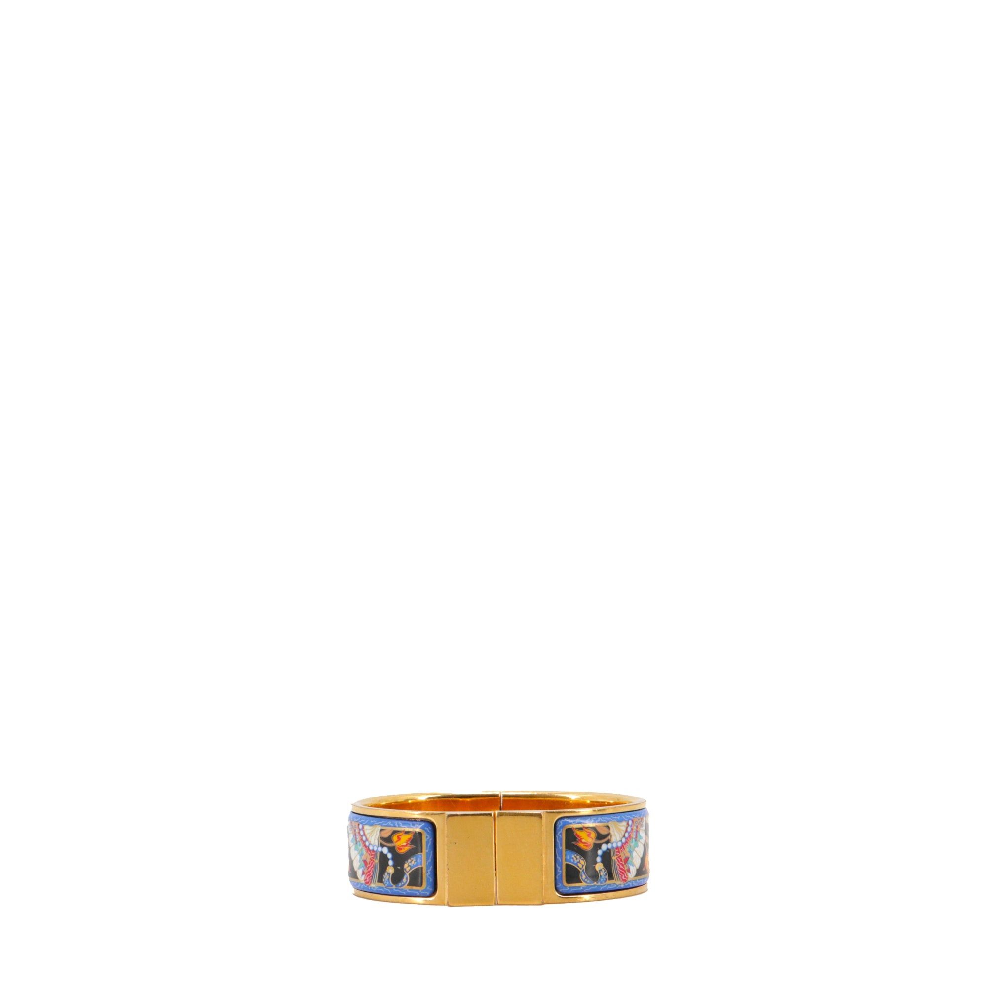 Hermes HERMÈS - Hermès bangle bracelet in gold metal and fan pattern enamel Size ONE SIZE - 1 Thumbnail