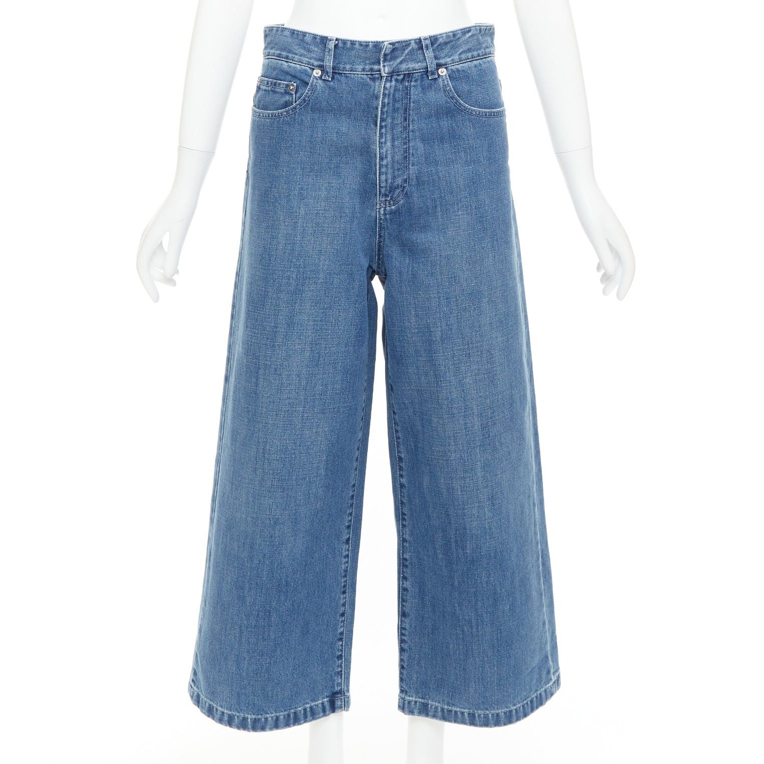 Dior CHRISTIAN DIOR blue washed darted pockets wide mid waist cropped jeans Size 28" / US 6 / IT 42 - 1 Thumbnail