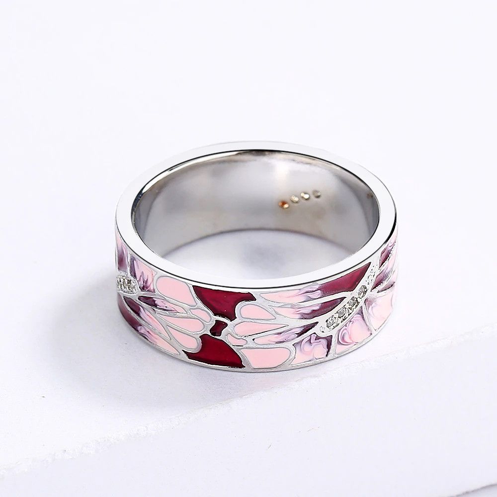 Jewelry Elegant Pink Peach Handmade Enamel Ring Size ONE SIZE - 2 Thumbnail