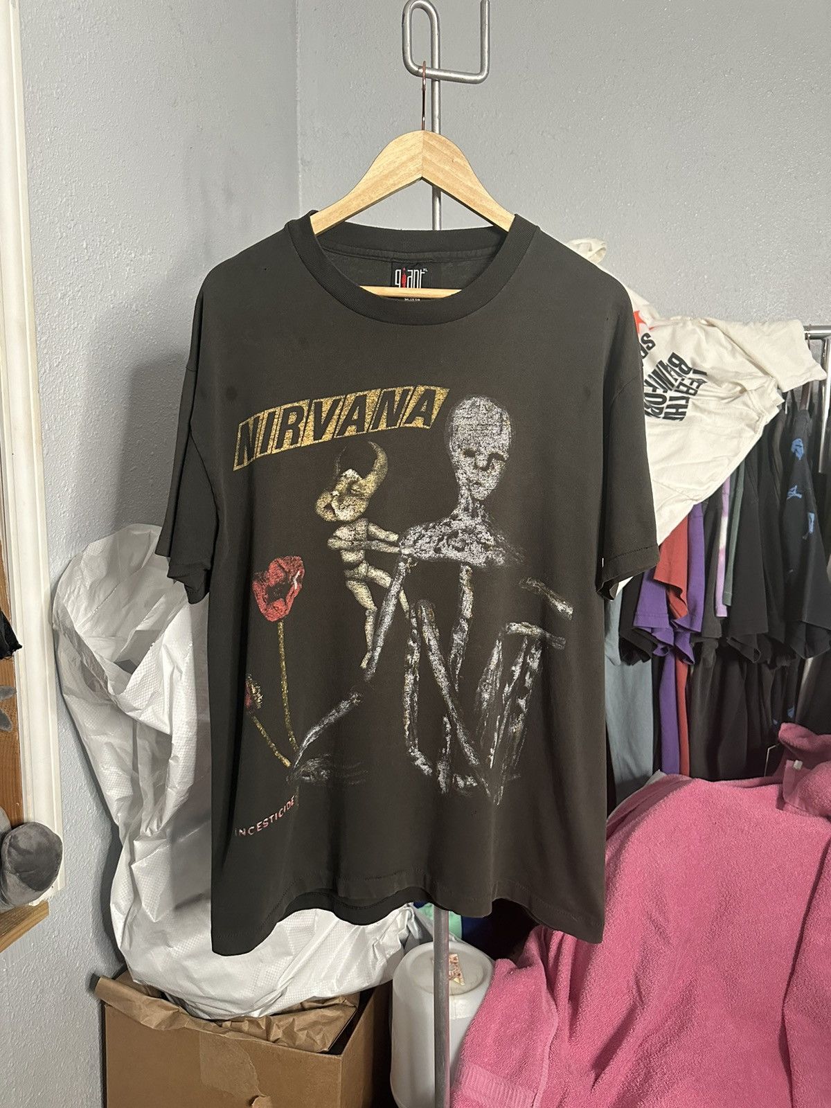 image of Vintage 90's Grail Nirvana Kurt Cobain Insecticide Shirt in Black, Men's (Size XL)