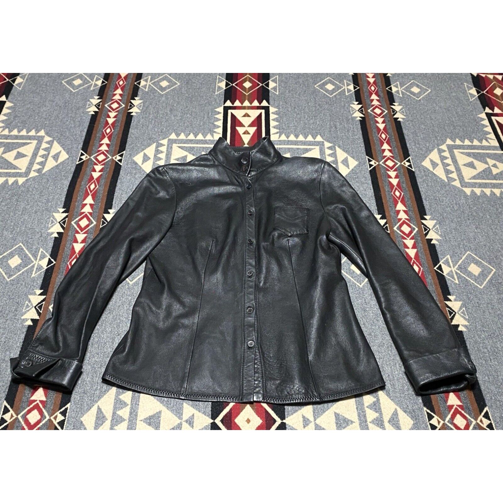 image of Piazza Sempione Leather Button Jacket Black Size 42It Us 6 Women’S B4 in White, Women's