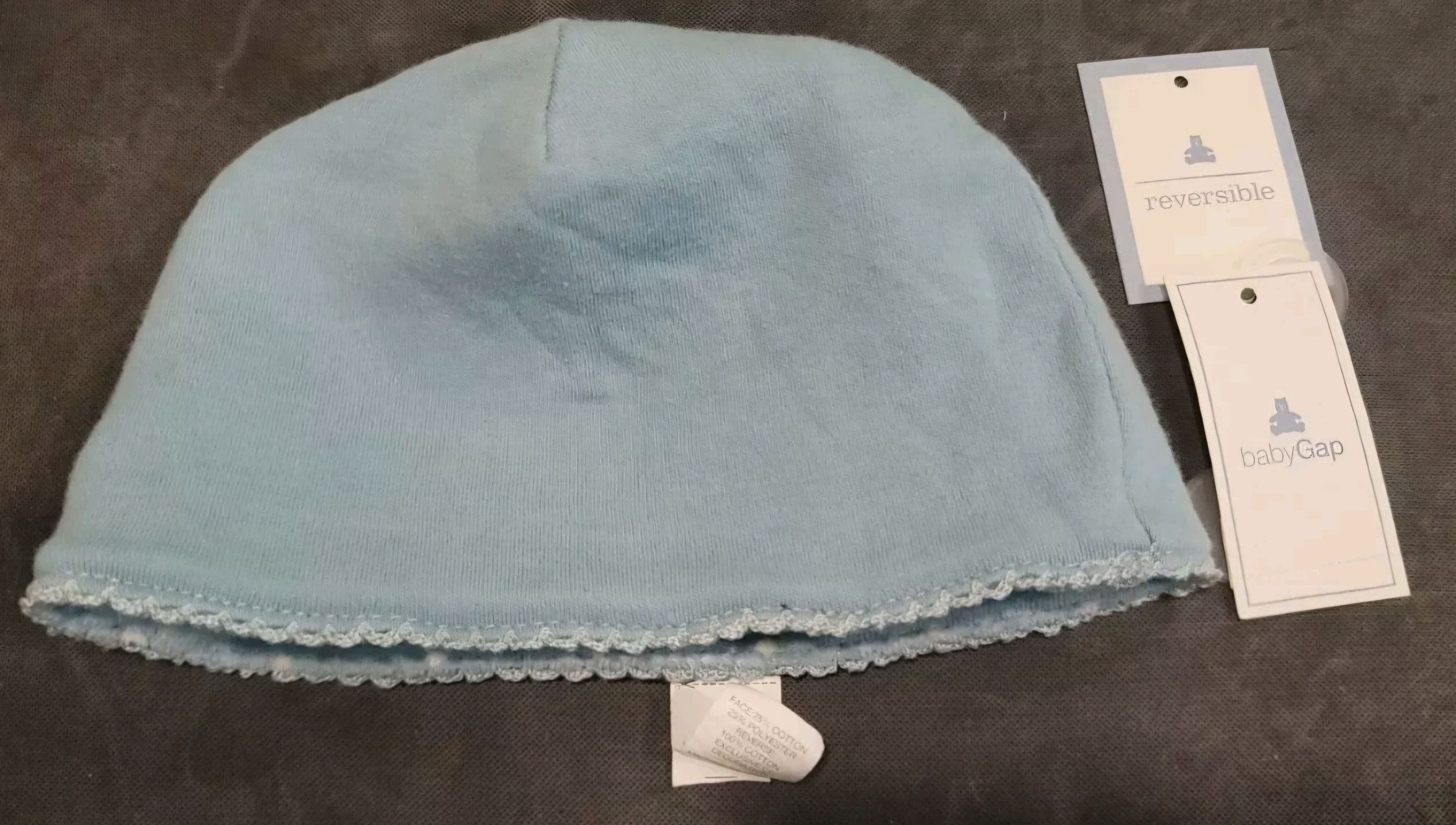 Gap NWT GAP Girl's Reversible Blue White Polka Dot Hat 6-12 Mo Size ONE SIZE - 3 Thumbnail