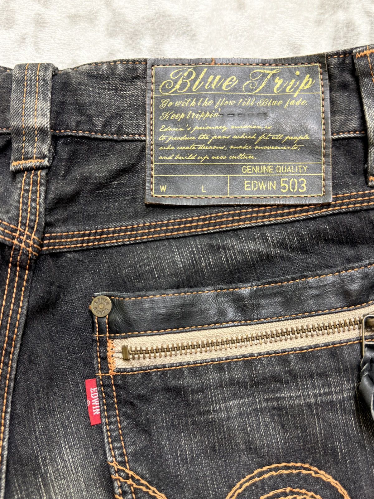 Edwin Vintage Edwin 503 Blue Trip Mud Wash Straight Y2K Denim Size US 31 - 14 Thumbnail