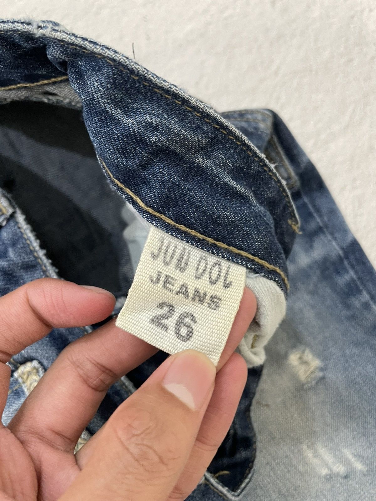 Japanese Brand 2000s Jundol raw Denim Heavy Distressed Midwash Hysteric Y2K Size US 27 - 7 Thumbnail