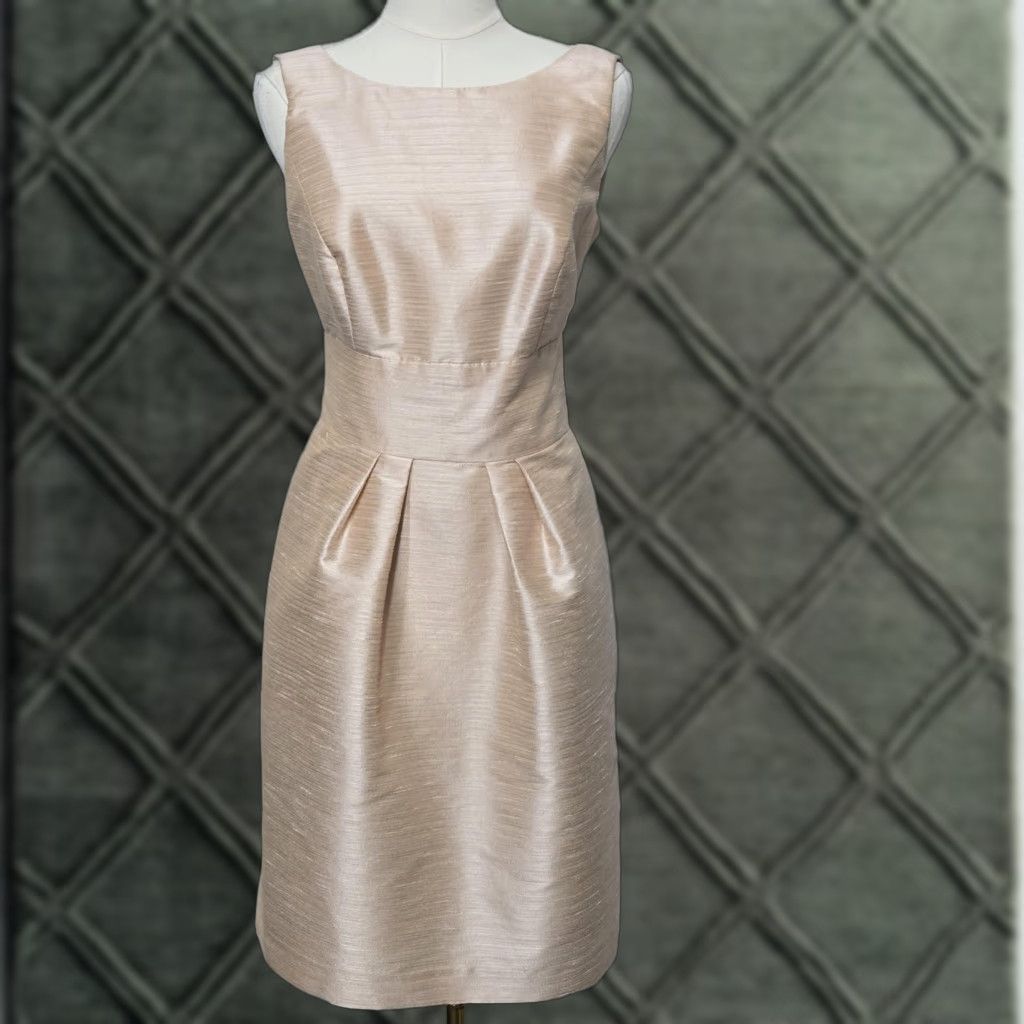 Vintage Alfred Sung Dress Womens 8 Beige Satin Fit & Flare Backless Bow Bridesmaid Party Size M / US 6-8 / IT 42-44 - 1 Thumbnail