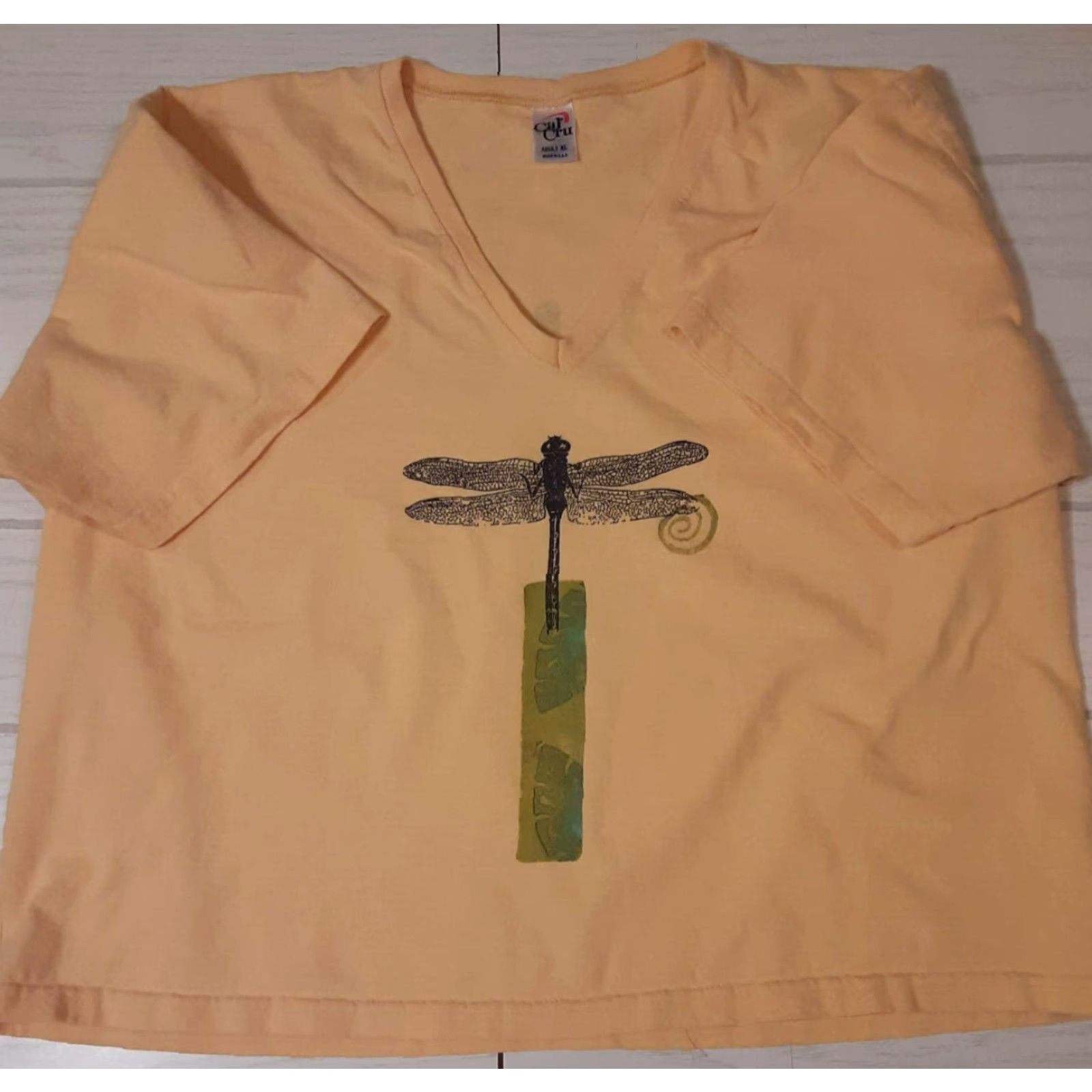 Vintage VINTAGE Cali-Cru Dragonfly Crop Top T-Shirt Front & Back XL Womens Yellow 1980s Beach Sportswear Cotton Size XL / US 12-14 / IT 48-50 - 4 Thumbnail