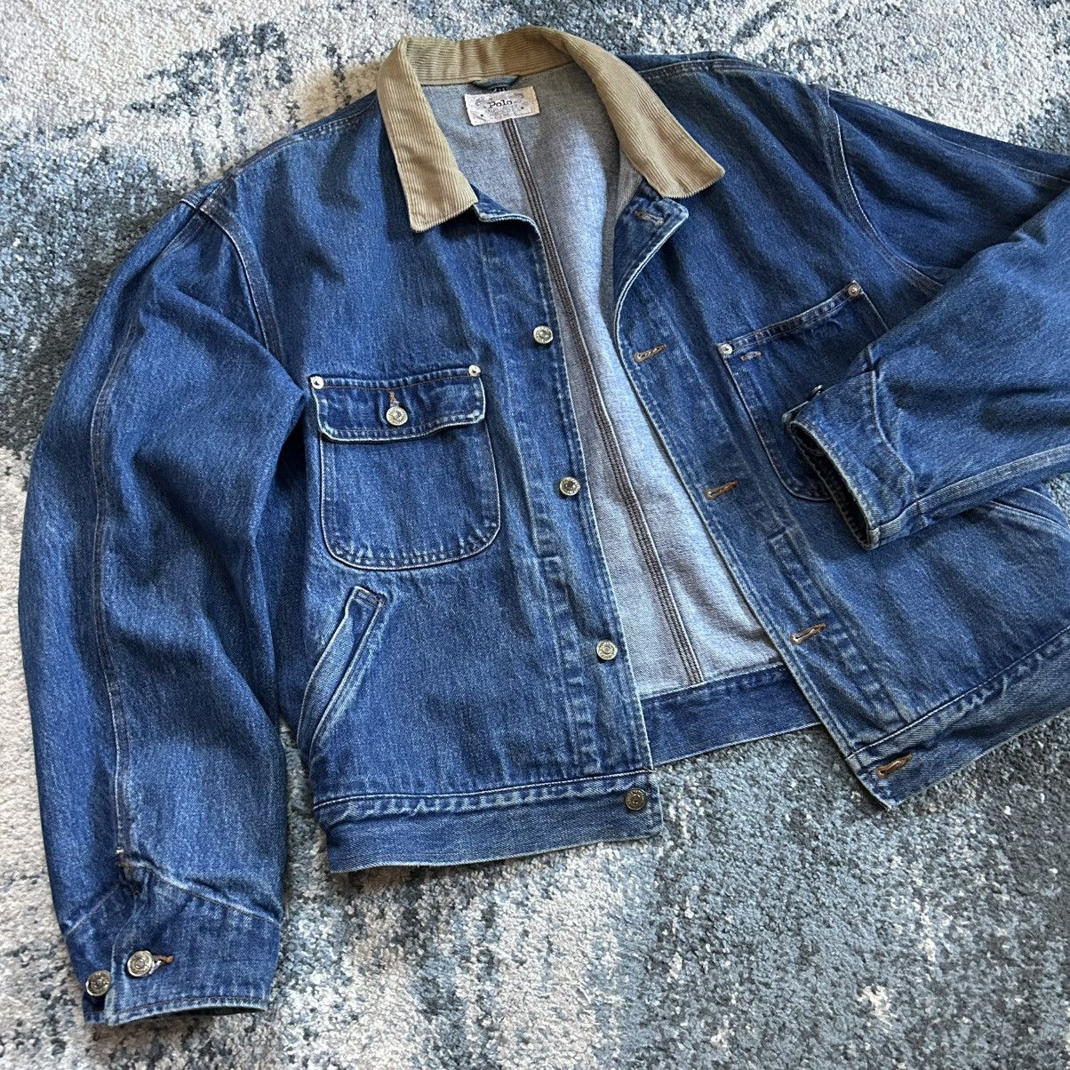 Polo Ralph Lauren 90s HEAVYWEiGHT CROPPED DARTED iNDiGO DENiM TRUCKER JACKET Size US M / EU 48-50 / 2 - 2 Thumbnail