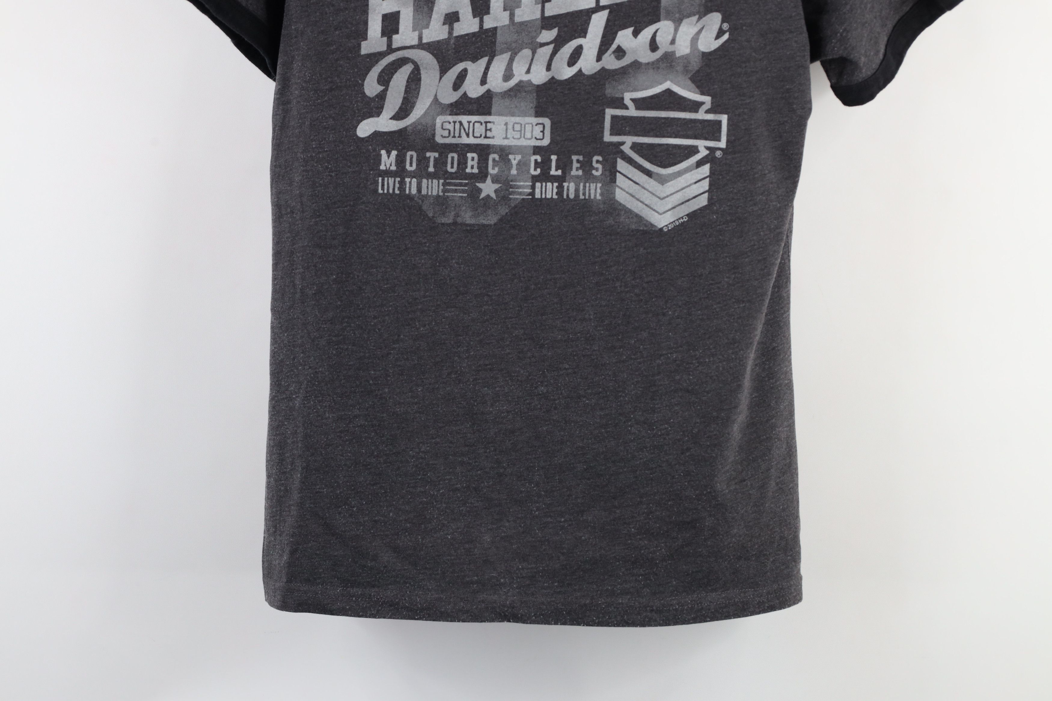 Harley Davidson × Vintage Vintage Y2K Harley Davidson Spell Out Ringer T-Shirt Gray Size L / US 10 / IT 46 - 3 Thumbnail
