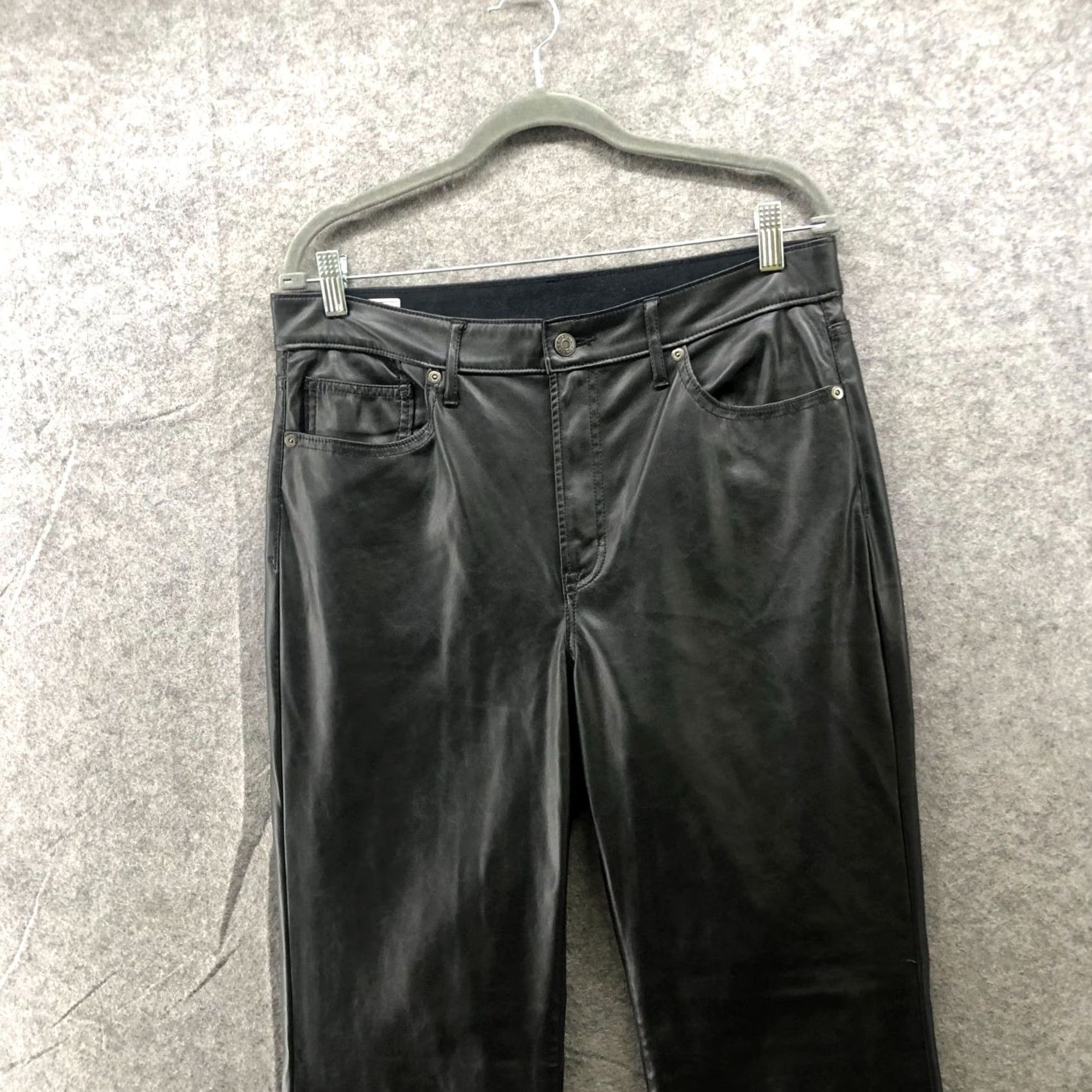 Gap VINTAGE Gap 70s Flare High Rise Faux Leather Pants Womens 14 Black Stretch Rock Pants Size 36" / US 14 / IT 50 - 3 Thumbnail