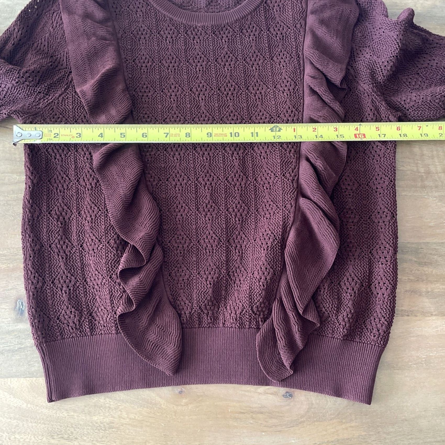 Vintage Wilfred Bernelle Sweater Womens Large Maroon Ruffle Open Knit Sweatshirt Knit Pullover Size L / US 10 / IT 46 - 7 Thumbnail