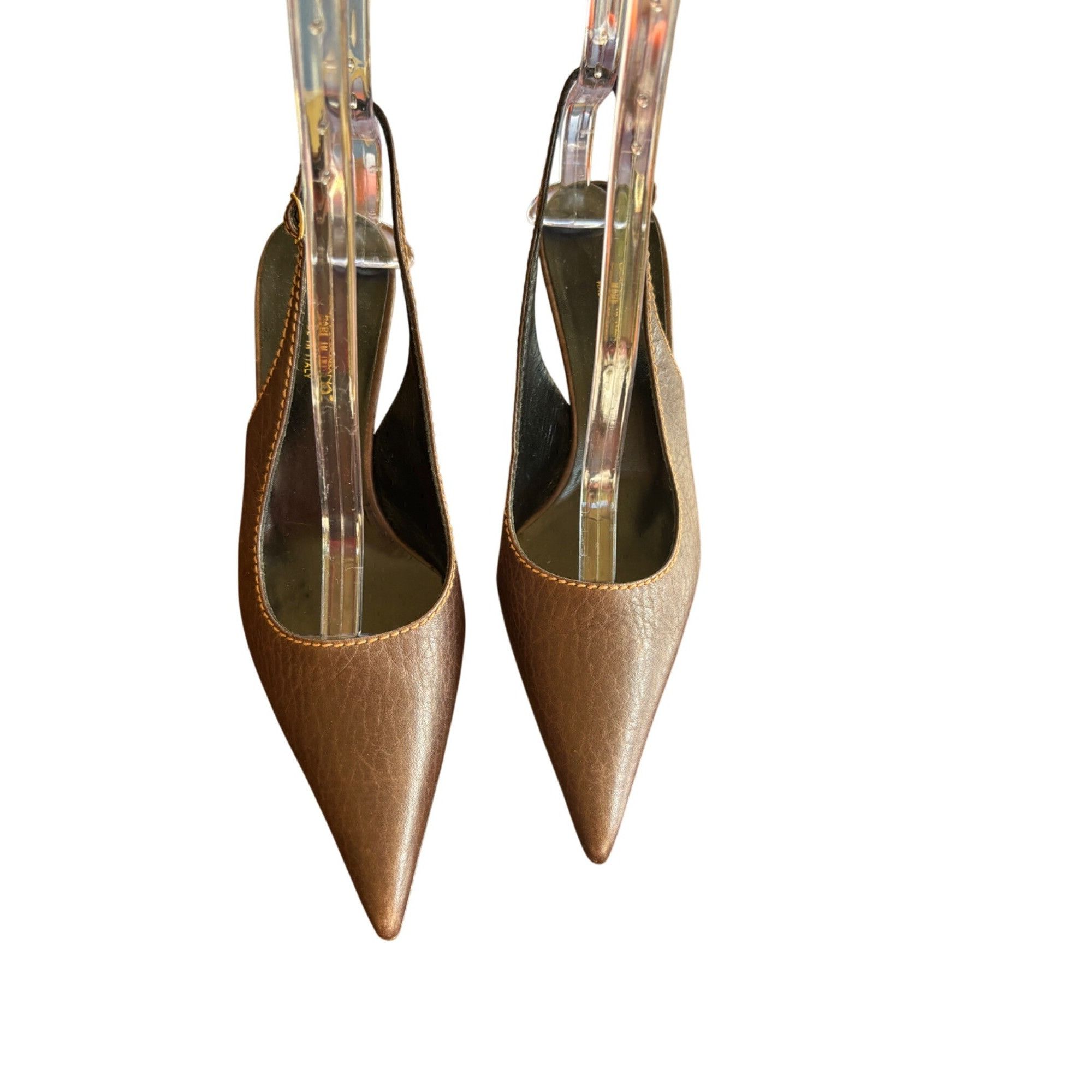 Dolce & Gabbana Dolce & Gabbana Brown Slingback Pointed Toe Leather Heels 3 Size US 7 / IT 37 - 1 Thumbnail