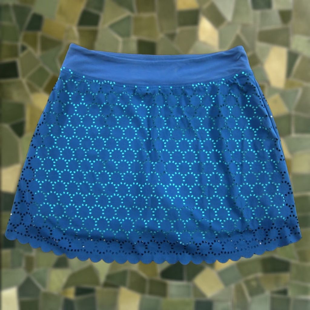 Vintage Title Nine Blue Perforated Lined Stretch Skort Skirt Shorts Women Large Size 36" / US 14 / IT 50 - 1 Thumbnail