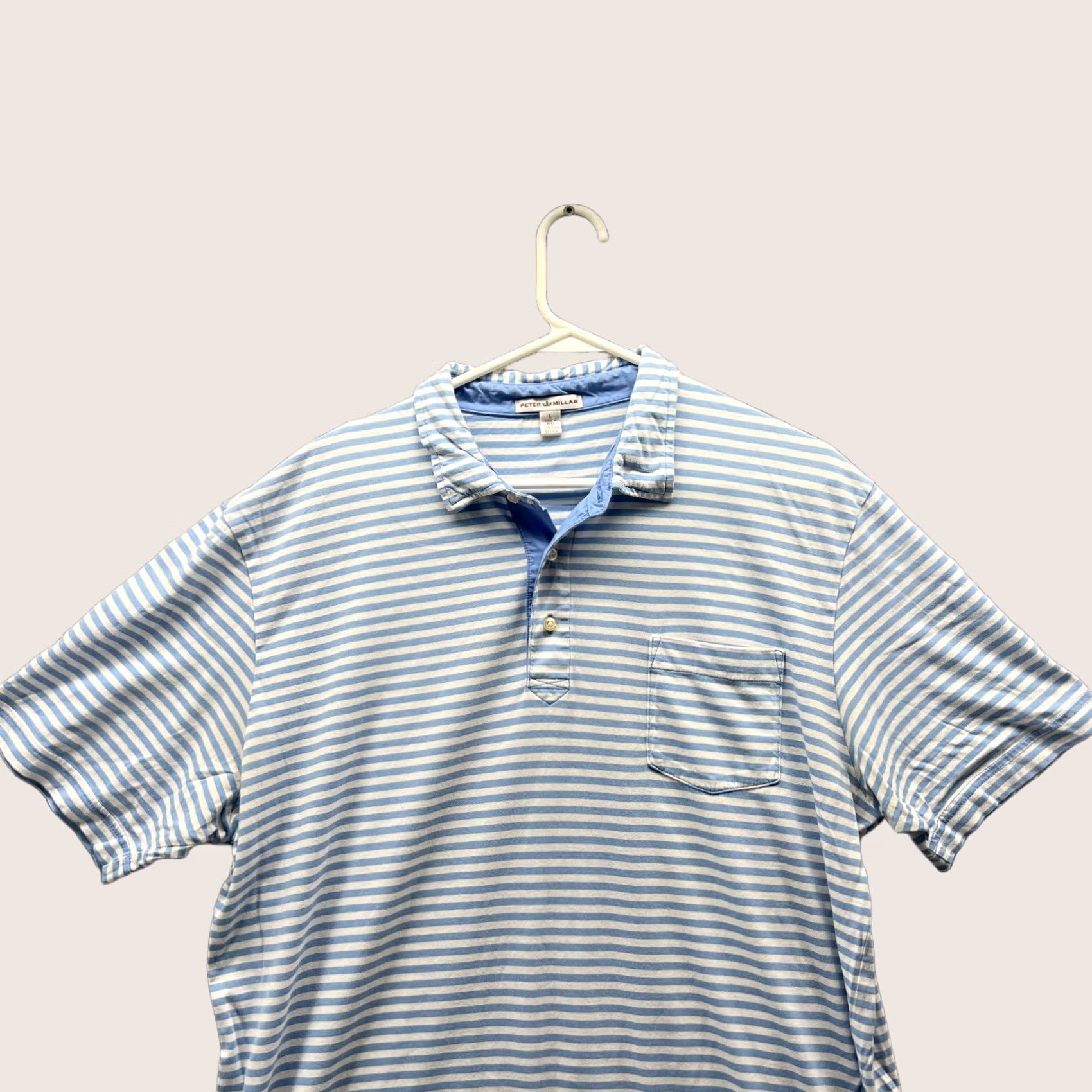 Peter Millar VINTAGE Peter Millar Polo Shirt Large Blue Striped Pima Cotton Golf Casual Preppy Pocket Short Sleeve Mens L Size US L / EU 52-54 / 3 - 1 Thumbnail