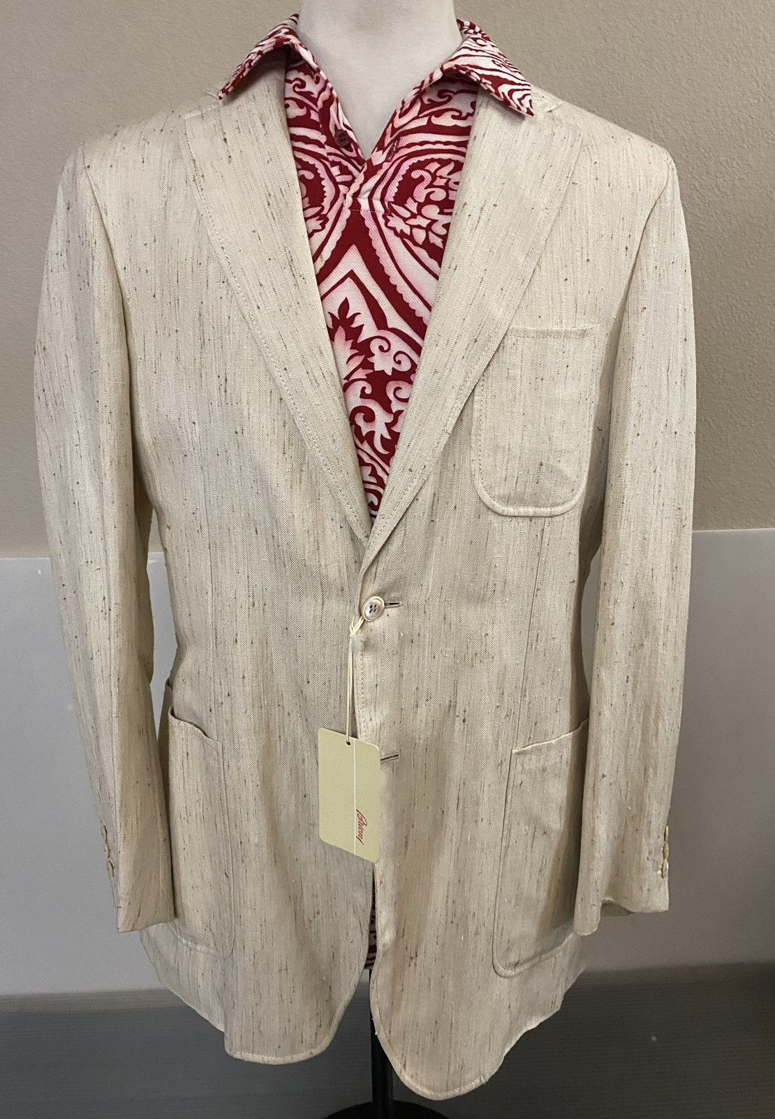 Brioni Brioni 🇮🇹 stone silk-linen 2 Btn 007 safari leisure jkt NWT Size 40R - 4 Thumbnail