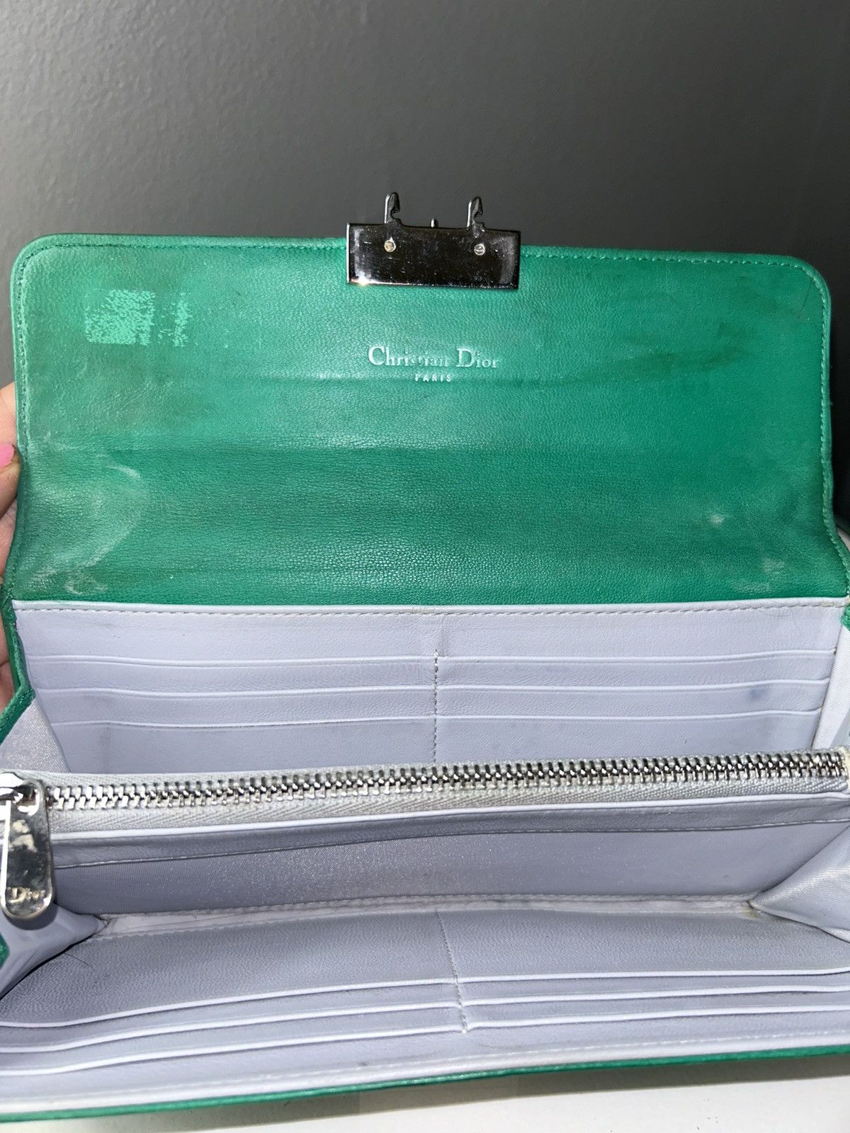 Dior Christian Dior Miss Dior Green Quilted Leather Wallet Size ONE SIZE - 6 Thumbnail