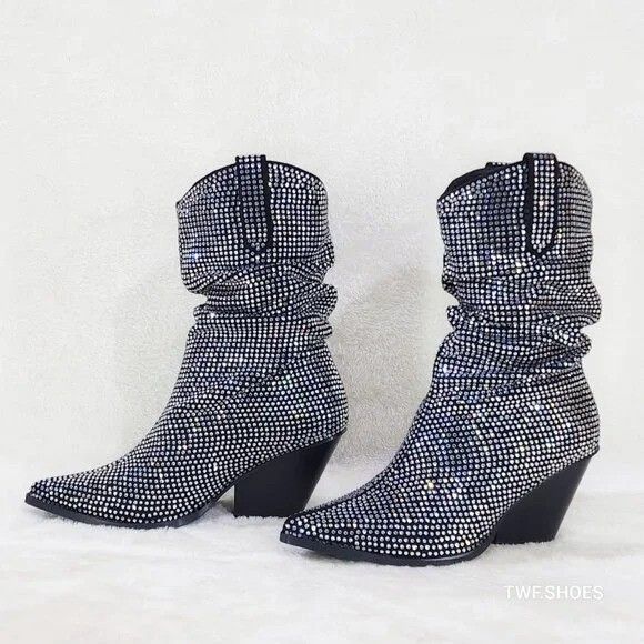 Other Carry Iridescent Rhinestone Western Cowgirl Ankle Boots NEW Size US 9 / IT 39 - 2 Thumbnail