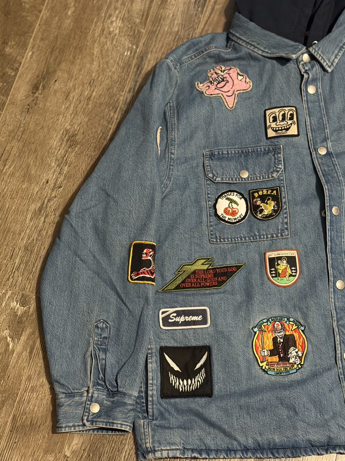 Supreme Supreme Patches Hooded Zip Up Shirt Denim Large‼️Brand New‼️ Size US L / EU 52-54 / 3 - 3 Thumbnail