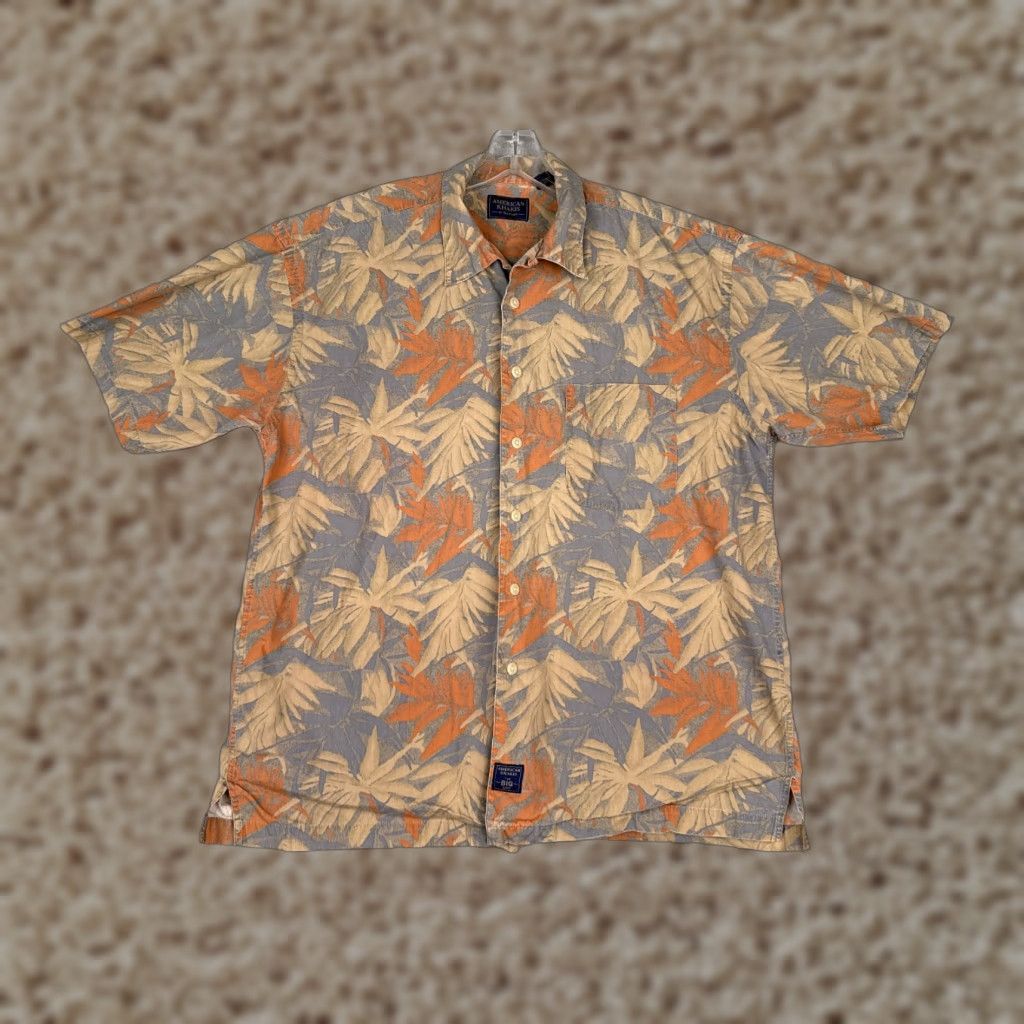 Van Heusen Van Heusen Shirt Men's Gray Floral Leaf 100% Cotton Hawaiian Button-Up Short Sleeve - Adult Medium Size US M / EU 48-50 / 2 - 1 Thumbnail