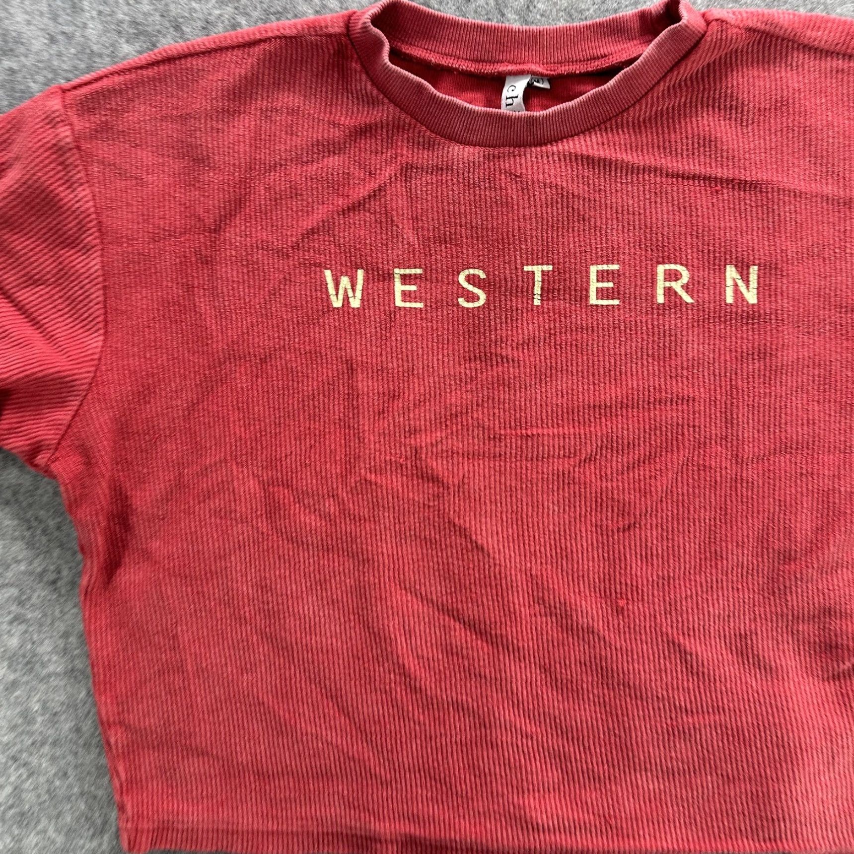 Vintage Chicka-d Shirt Womens Medium Red Waffle Knit Crop Top Western Graphic Tee Boxy Crew Neck Short Sleeve 100% Cotton Womens Size M / US 6-8 / IT 42-44 - 3 Thumbnail