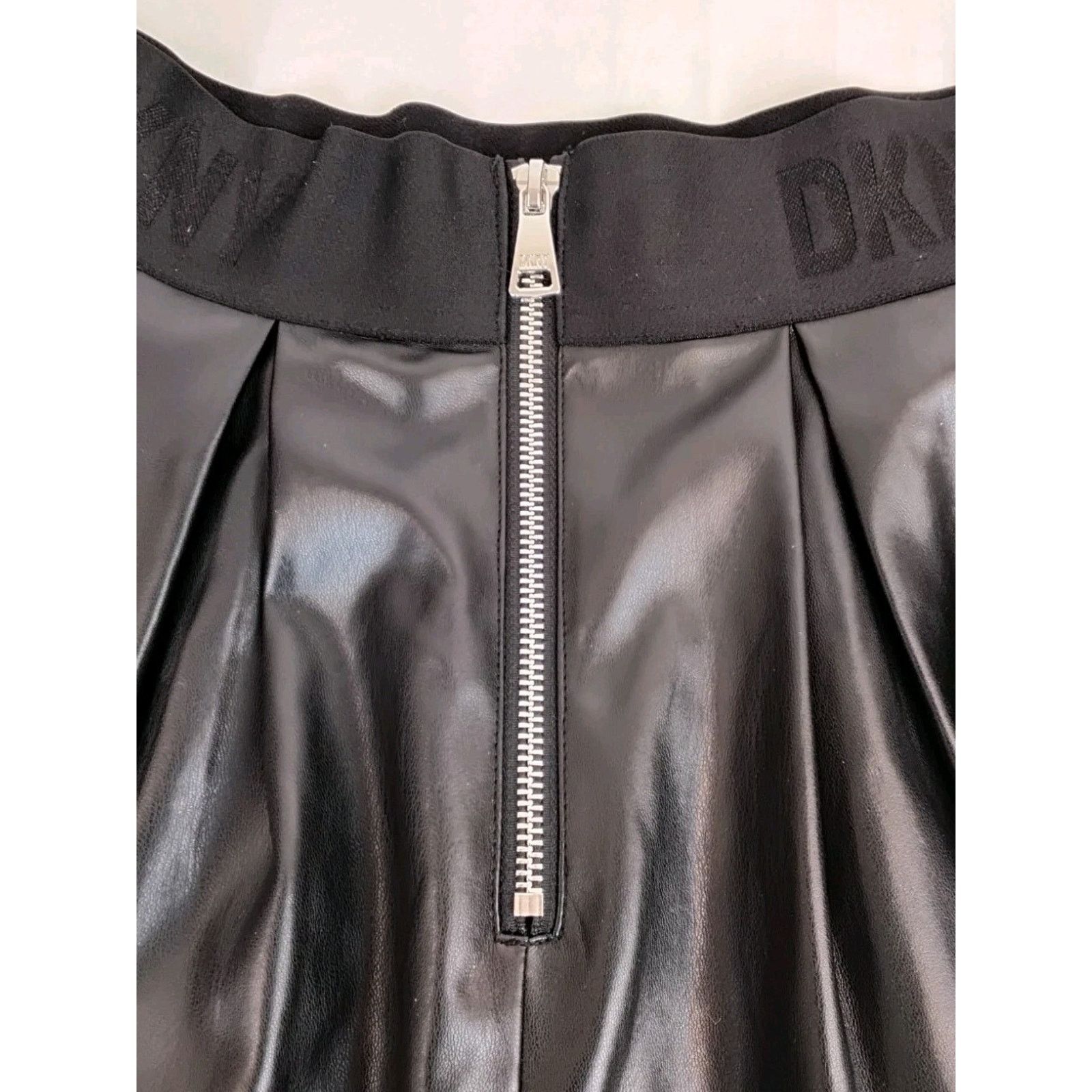 DKNY DKNY Pleather A-Line Skirt Women's M Black Pleats Midi NWT Size 32" / US 10 / IT 46 - 7 Thumbnail