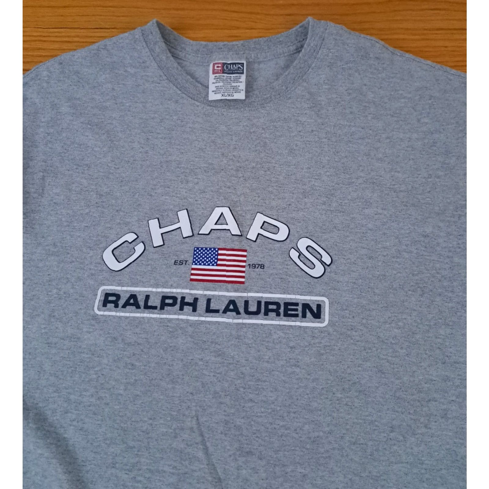 Chaps VINTAGE Chaps Ralph Lauren Flag Grey Printed T-Shirt XL Shirt Unisex Adults Short Sleeve Gray 29in 24in pit to pit Size US XL / EU 56 / 4 - 3 Thumbnail