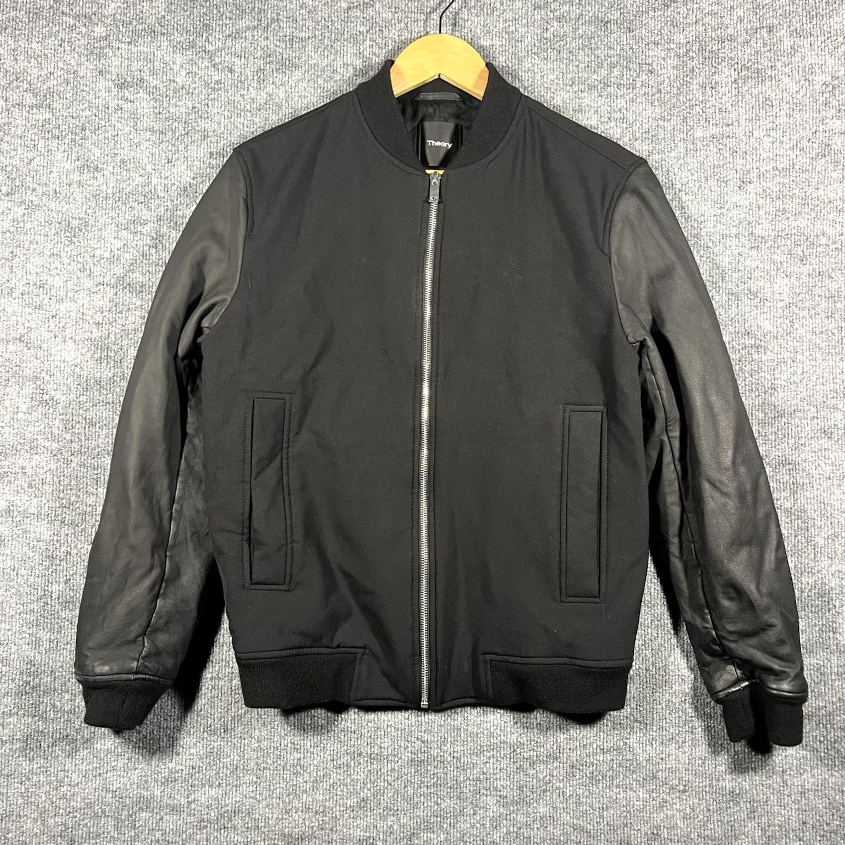 Theory Theory Jacket Bomber Jacket Men Small Black Wool Lamb Leather Sleeves Modern Coat Size US S / EU 44-46 / 1 - 2 Thumbnail