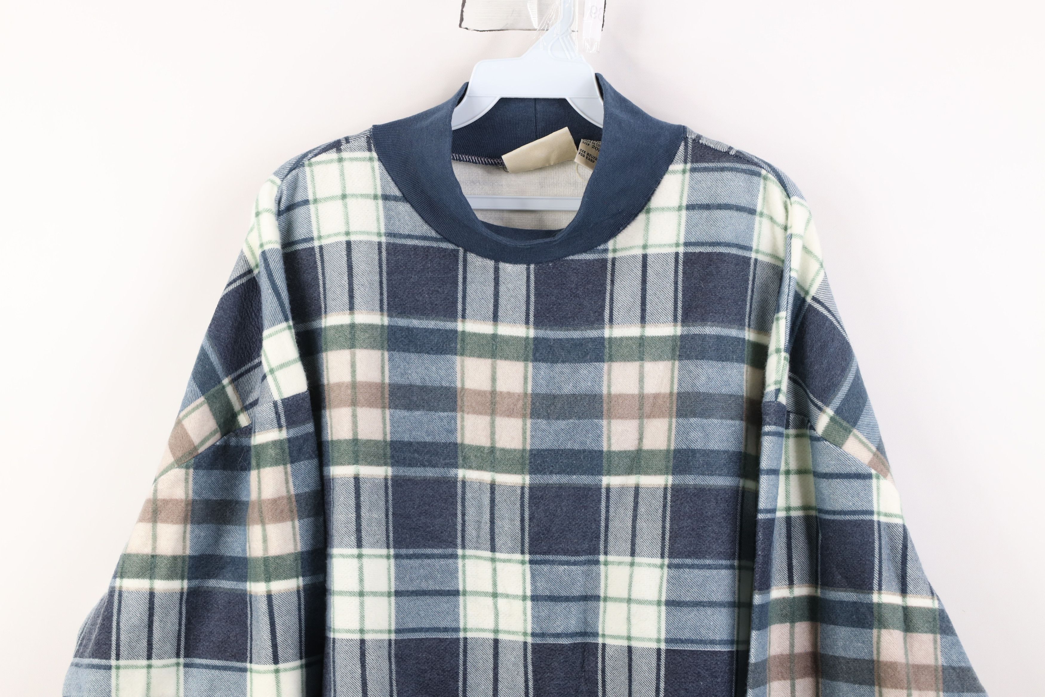 Vintage Vintage 90s Streetwear Mock Neck Fleece Sweatshirt Plaid Size 3XL / US 20-22 - 2 Thumbnail