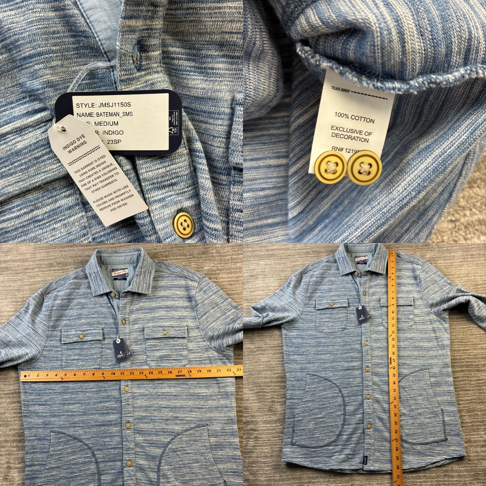 johnnie-O johnnie-O Shirt Mens M Blue Shirt Jacket Indigo Bateman Overshirt Denim Button-Up with Pockets Size US M / EU 48-50 / 2 - 8 Thumbnail