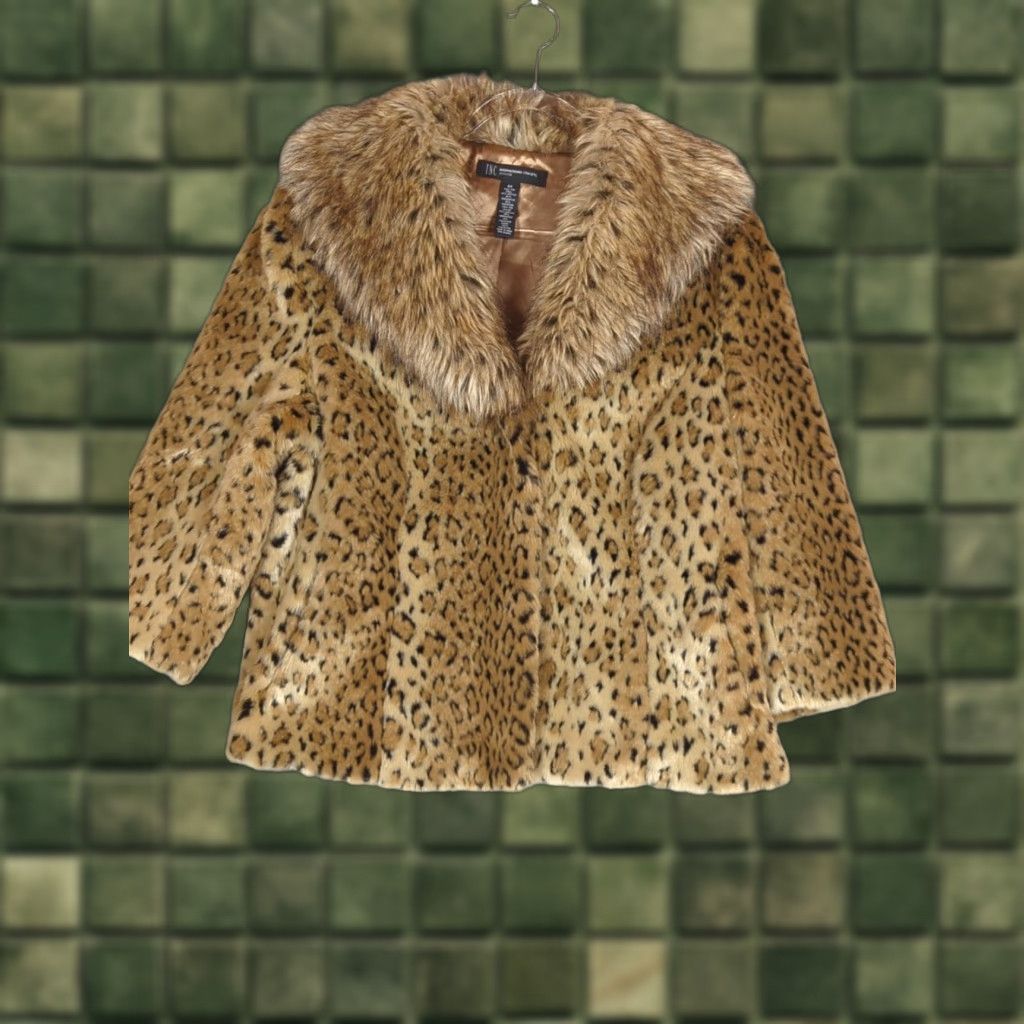 Vintage INC International Concepts Jacket Cropped Leopard Faux Fur 0X Womens 3/4 Sleeve Short Hook & Eye Collared Tan Black Mob Wife Vintage: No Size XL / US 12-14 / IT 48-50 - 1 Thumbnail