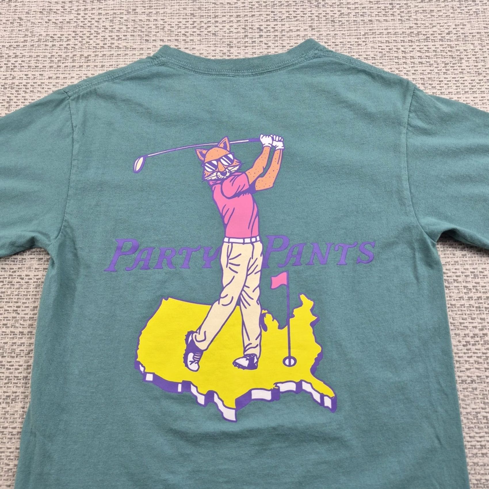 Vintage Party Pants Shirt Mens Small Green Golfing Cat USA Map Graphic Tee Back Print Size US S / EU 44-46 / 1 - 2 Thumbnail