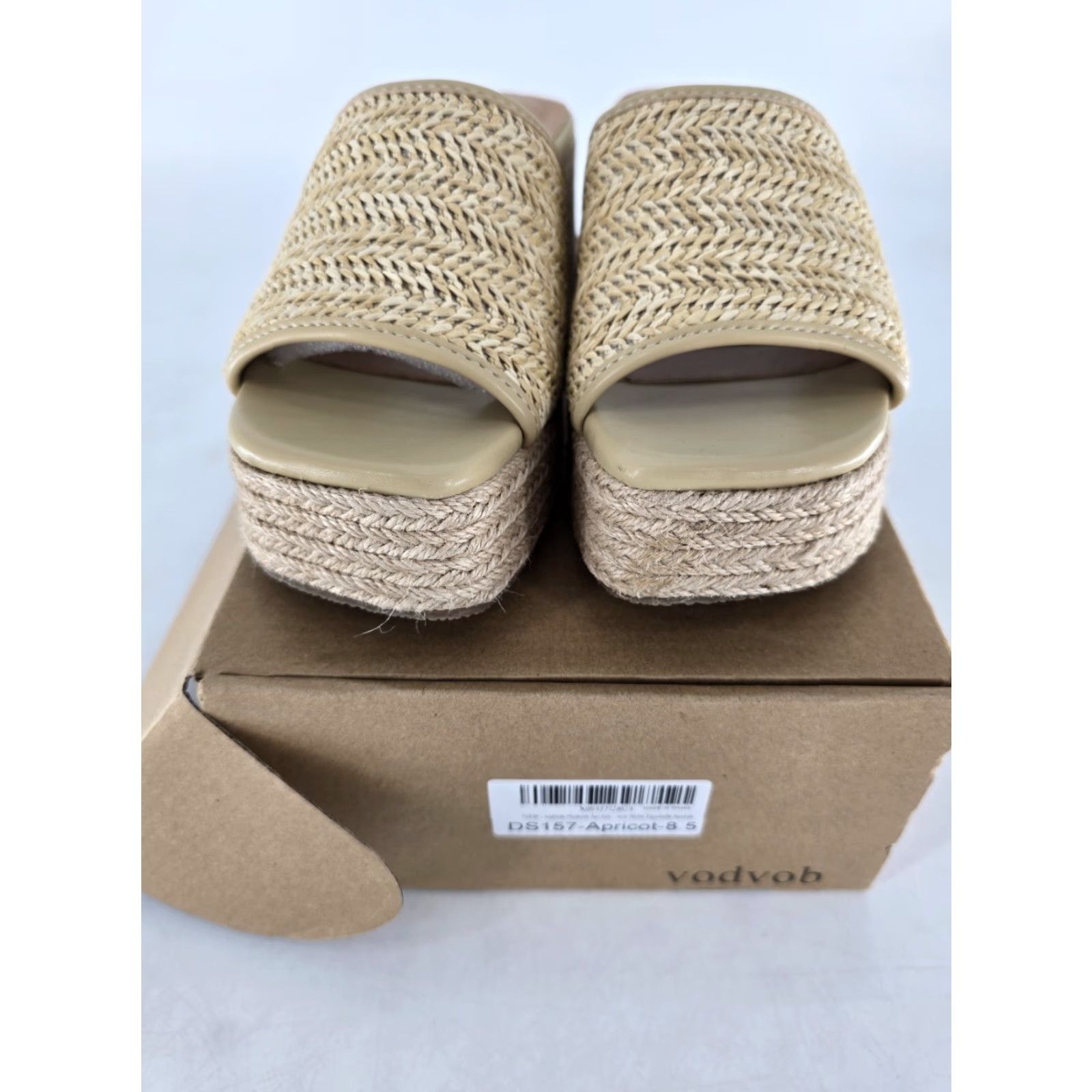 Vintage Vodbob Chunky Platform Thong Sandal Sz 8.5 Tan Woven Open Toe Mid Wedge Heel - Beige Sandal Women Sz 8.5 Size US 9 / IT 39 - 5 Thumbnail