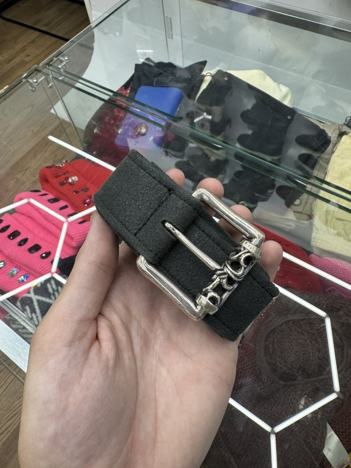 Chrome Hearts Chrome Hearts Grey Suede Roller Belt Size 32 - 2 Thumbnail