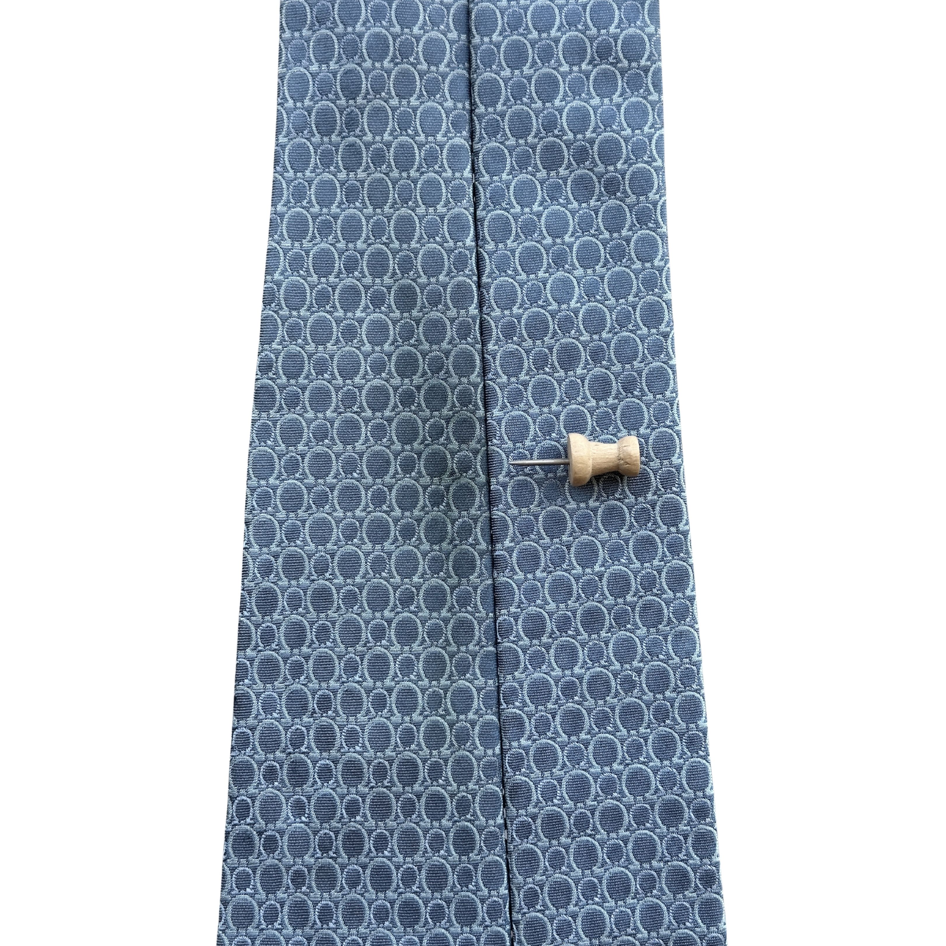 Salvatore Ferragamo Tie Silk Horseshoe Pattern on Light Blue Size ONE SIZE - 6 Thumbnail