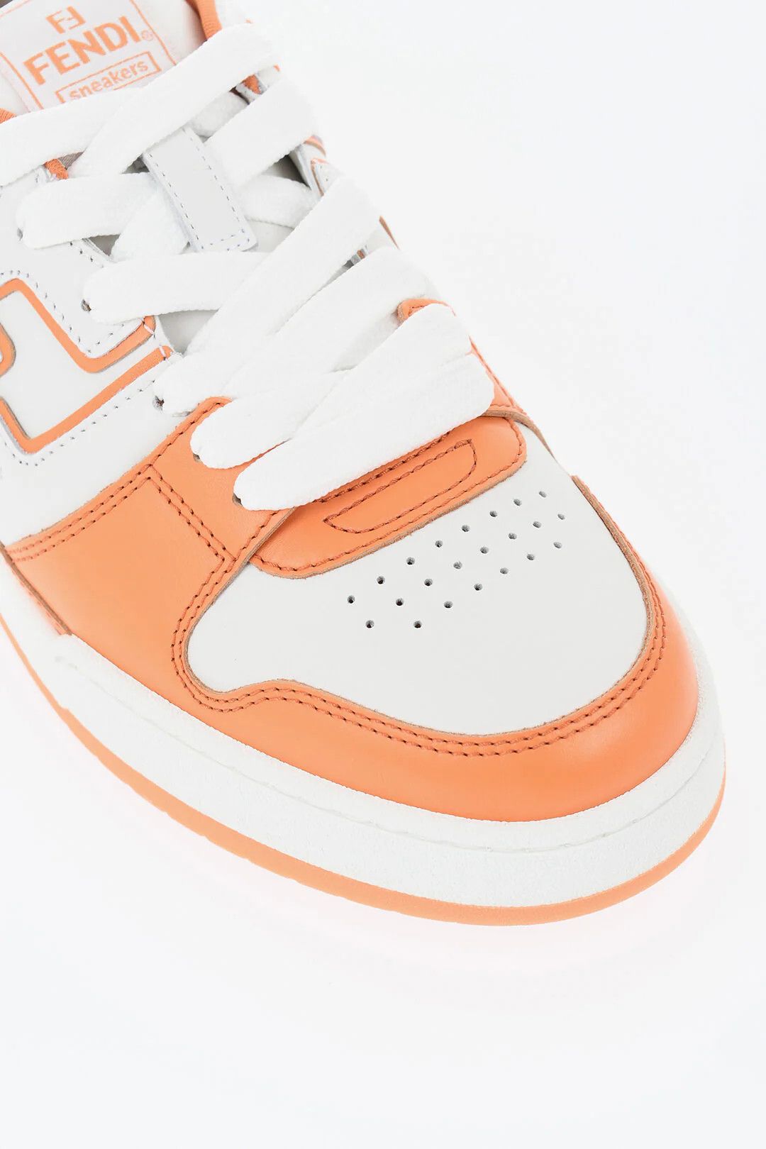 Fendi og1mm0326 Leather Two-Tone Sneakers in Orange & White Size US 11.5 / EU 44-45 - 4 Thumbnail
