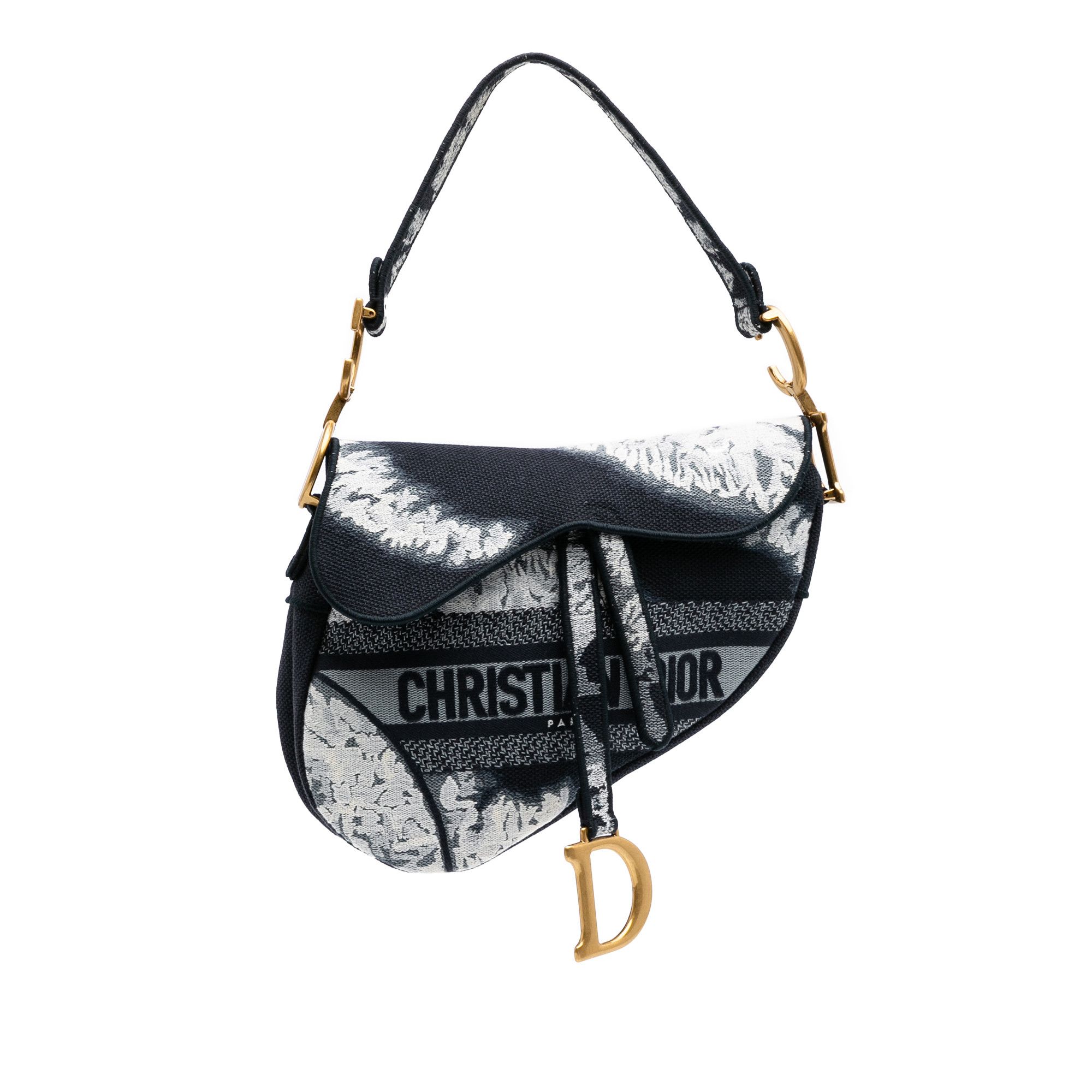 Dior Canvas Embroidered Tie Dye Saddle Bag in Black, Women's