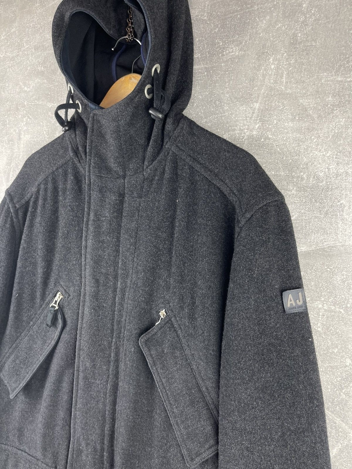 Armani Armani Jeans Vintage Hooded Wool Field Coat Dark Grey Size US L / EU 52-54 / 3 - 3 Thumbnail