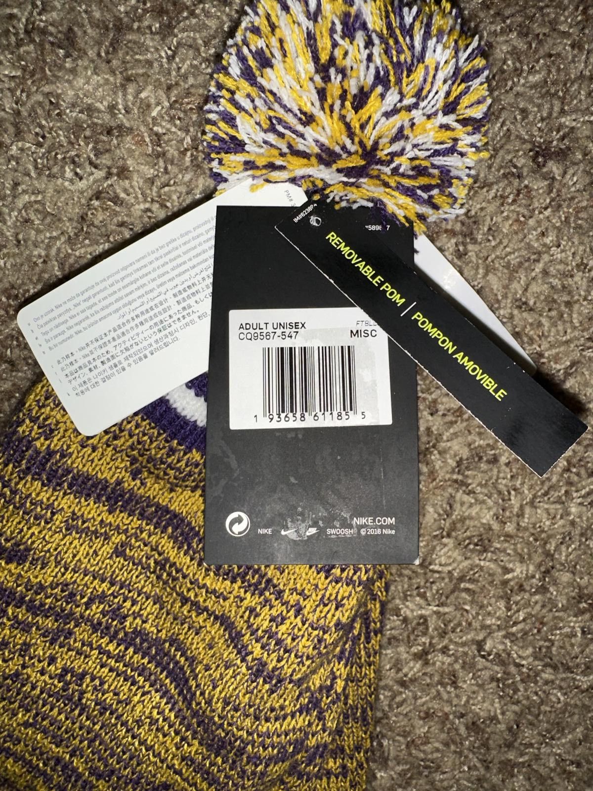 Nike Nike LSU Tigers Purple Sideline Logo Cuffed Knit Hat with Pom Sample Size ONE SIZE - 9 Thumbnail