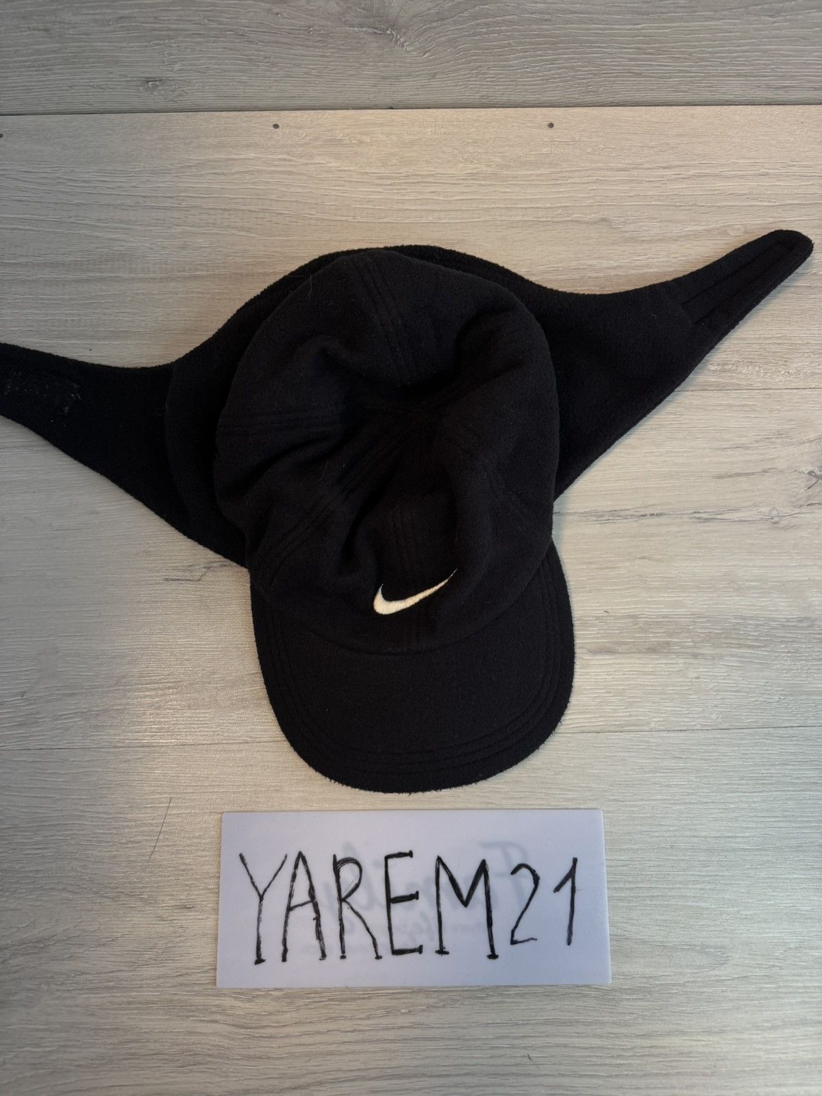 Nike 90s Vintage Nike Fleece Hat Cap Trapper Uschanka Black Size ONE SIZE - 2 Thumbnail