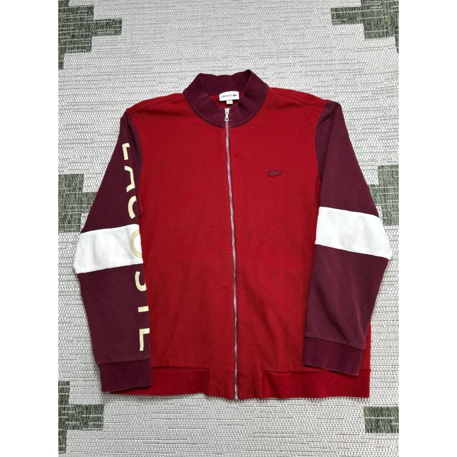 Lacoste Lacoste Jacket Mens XXL Red Cotton Textured Knit Colorblock Full Zip Training Jacket Size US XXL / EU 58 / 5 - 2 Thumbnail
