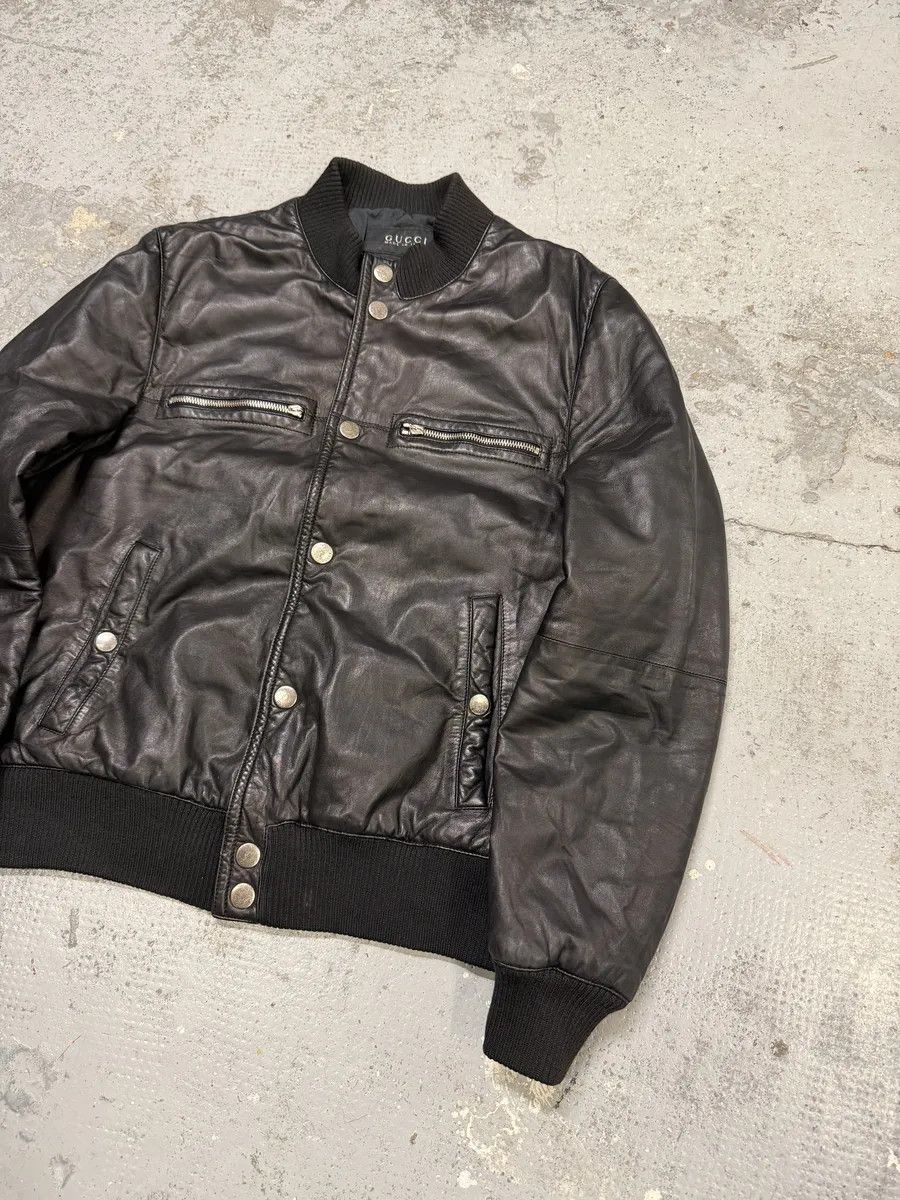 Gucci 2000s Gucci Buttoned Black Biker Leather Jacket Size US M / EU 48-50 / 2 - 5 Thumbnail