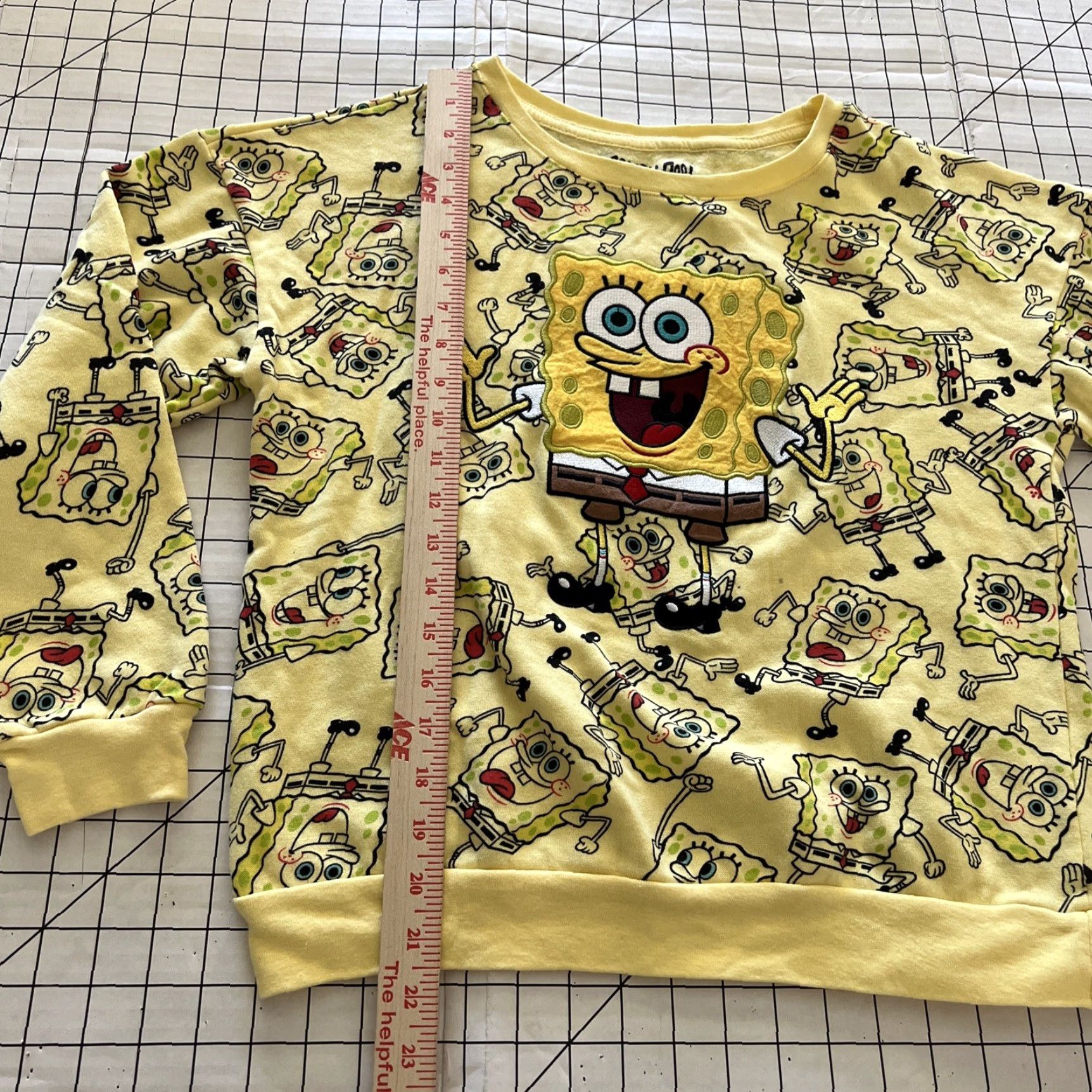 Vintage Scooby Doo Bob Square Pants All Over Print Long Sleeve Shirt Womens Small Yellow Embroidered Cartoon Crew Neck Pullover Cotton Blend Regular Size S Size S / US 4 / IT 40 - 4 Thumbnail