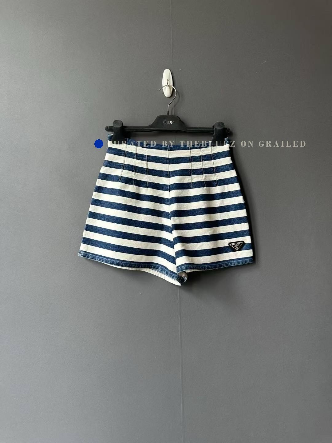 Prada Prada Striped High-Waist Denim Shorts Size 40" / US 18 - 1 Thumbnail