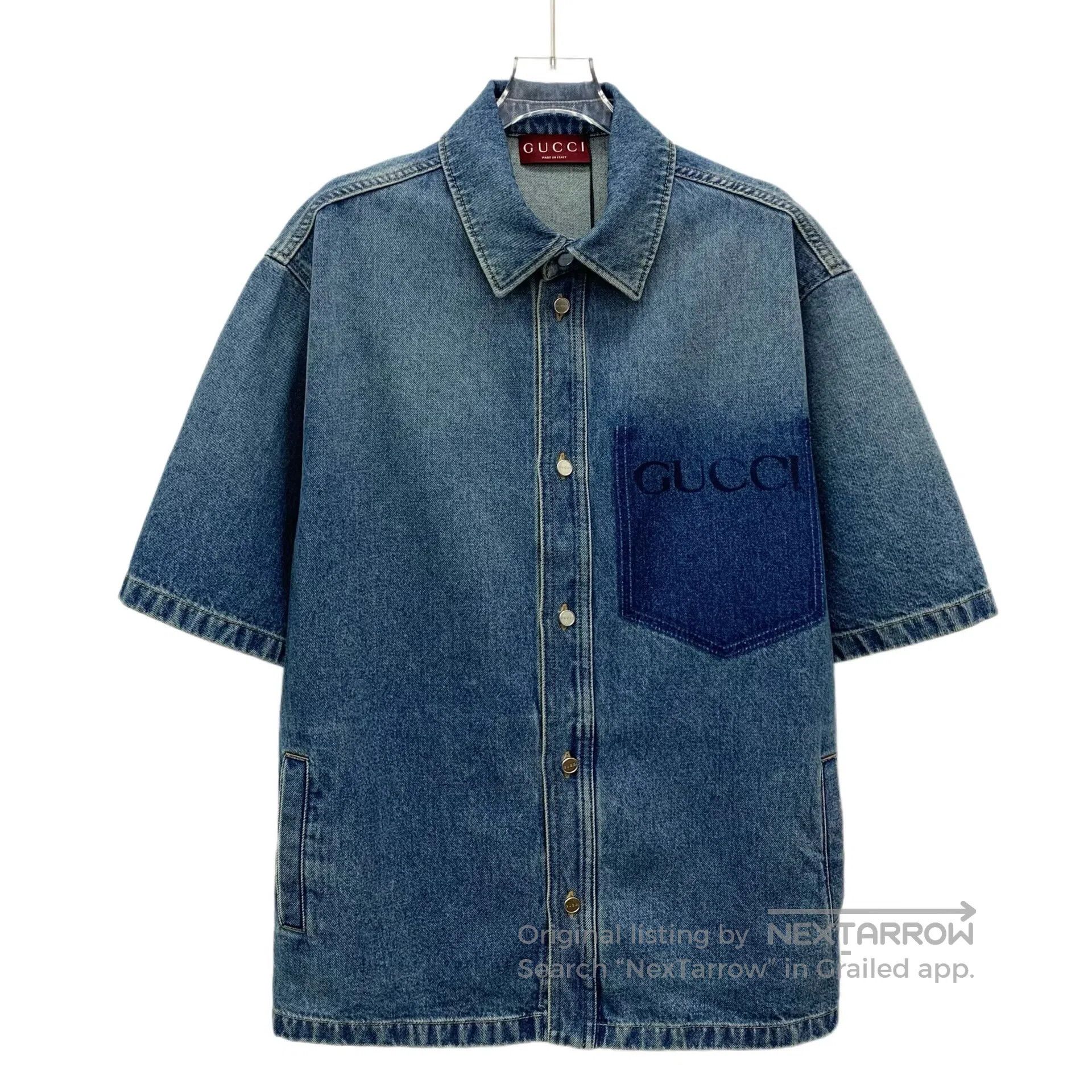 Gucci Guicci Blue washed logo lettering printed cotton button-do Size M / US 6-8 / IT 42-44 - 1 Thumbnail