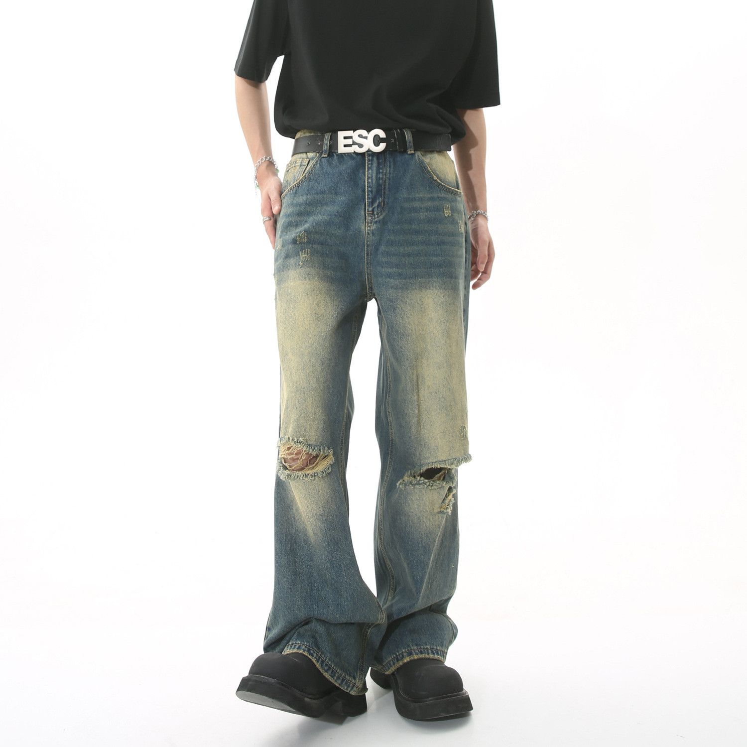 Vintage Men's American retro street loose ripped jeans Size US 32 / EU 48 - 1 Thumbnail