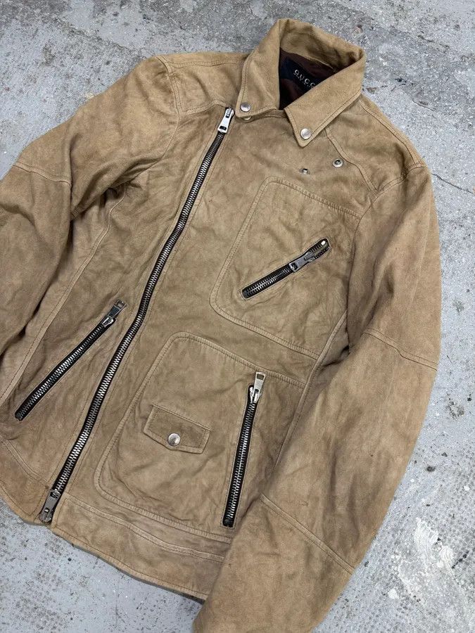 Gucci SS2004 Gucci Asymmetrical Multi Zips Biker Beige Suede Leather Jacket Size US S / EU 44-46 / 1 - 5 Thumbnail