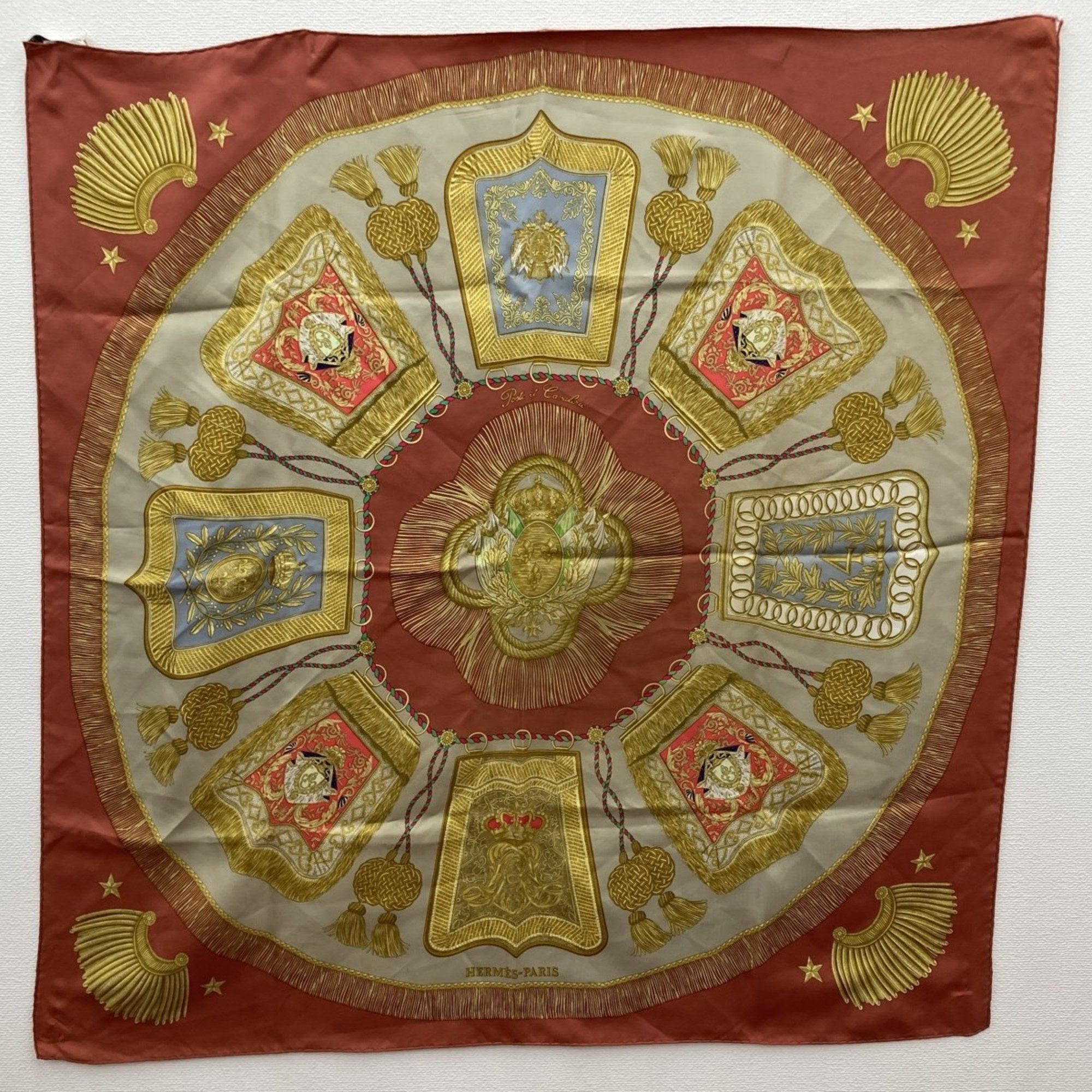 image of Hermes Carre90 Scarf Poste Et Cavalerie Saber Decorative Bag Multicolor Red Silk Ladies Fashion Acc