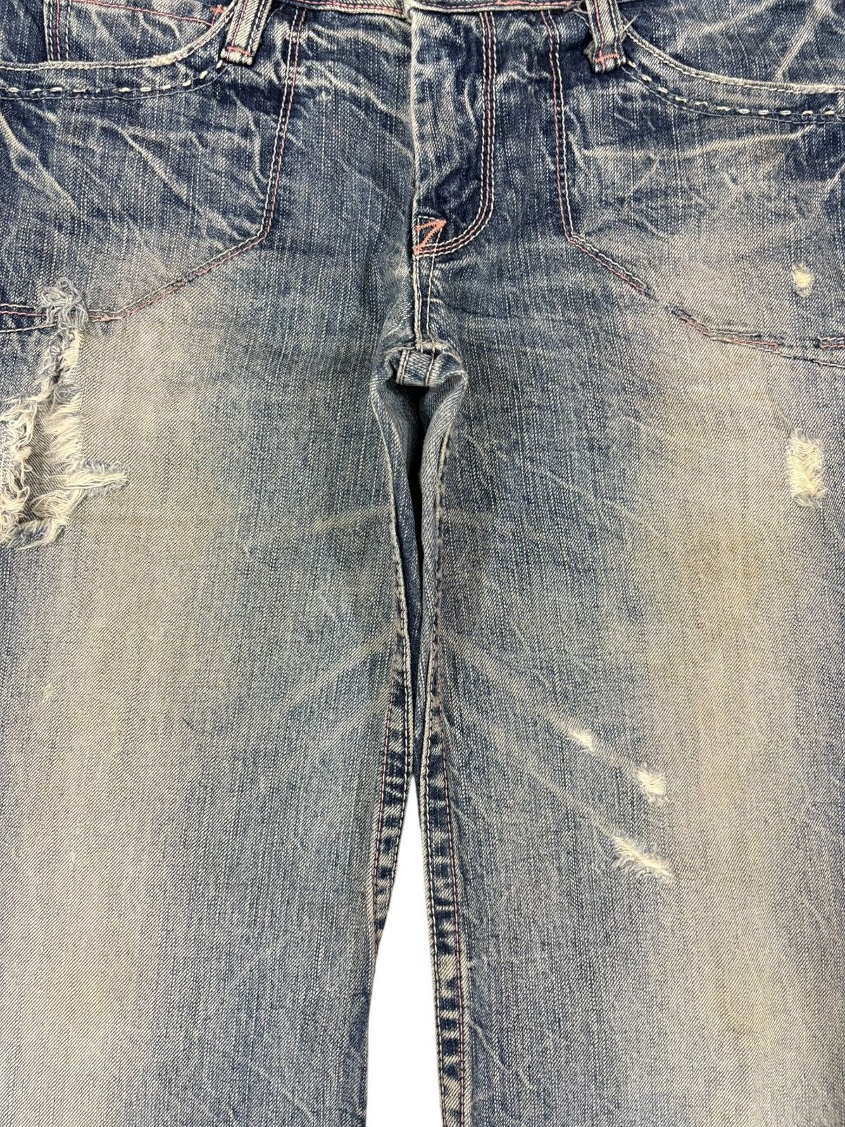Japanese Brand Vintage Japanese Brand Crack Wash Distressed Flare Jeans Size 31" - 5 Thumbnail