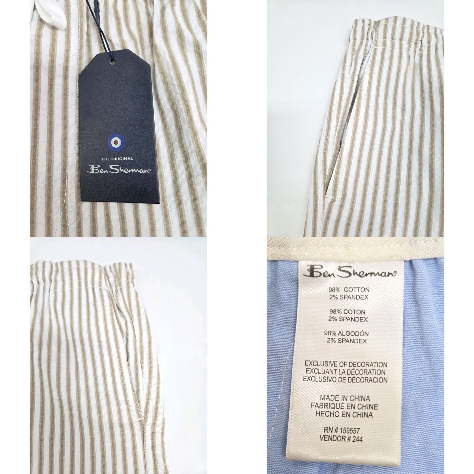 Ben Sherman Ben Sherman Shorts Mens Large Khaki Striped Regular Fit Stretch NWT Size US 34 / EU 50 - 8 Thumbnail