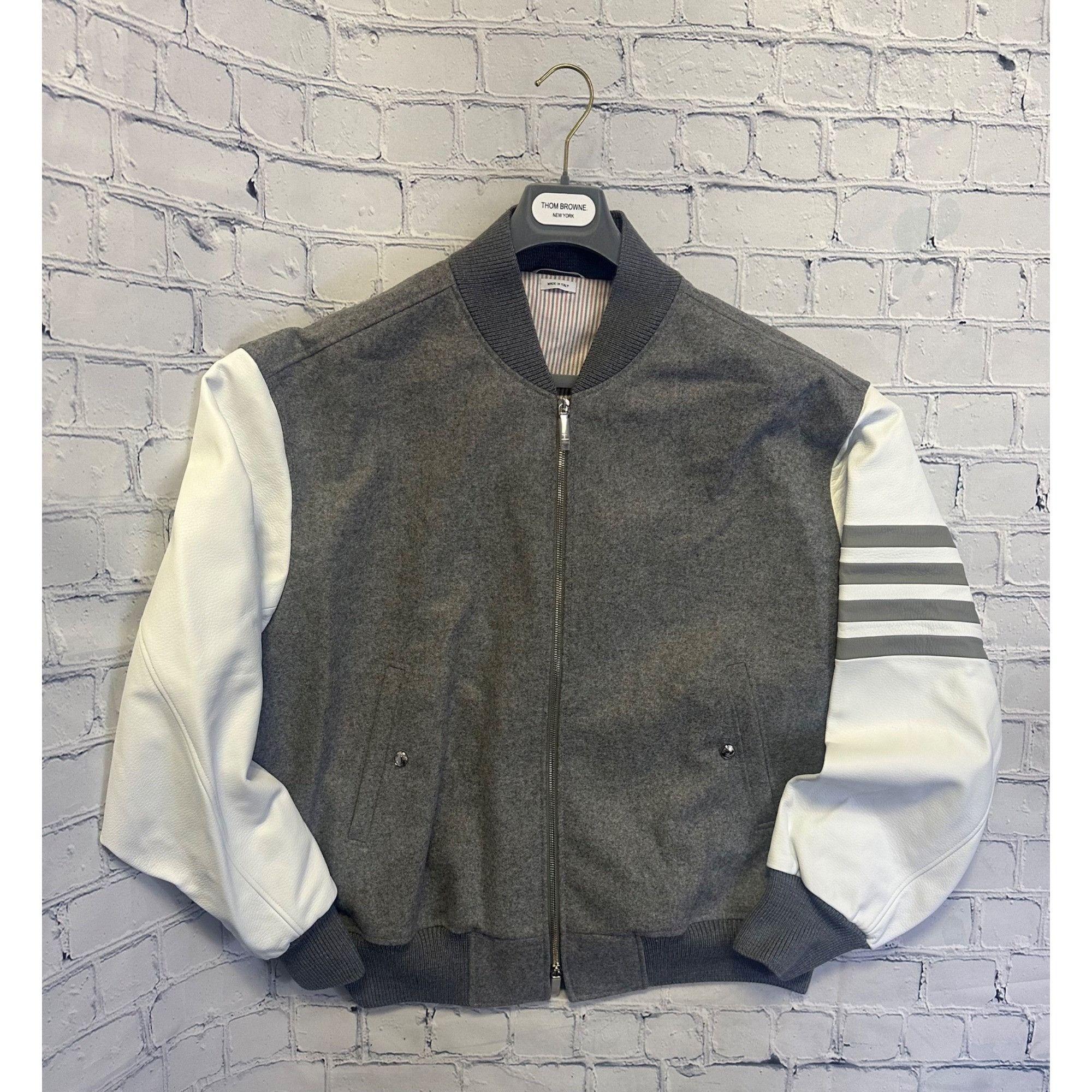 image of Thom Browne New York Oversized Blouson Jacket W/ 4Bar In Mel in Med Grey, Men's (Size XL)
