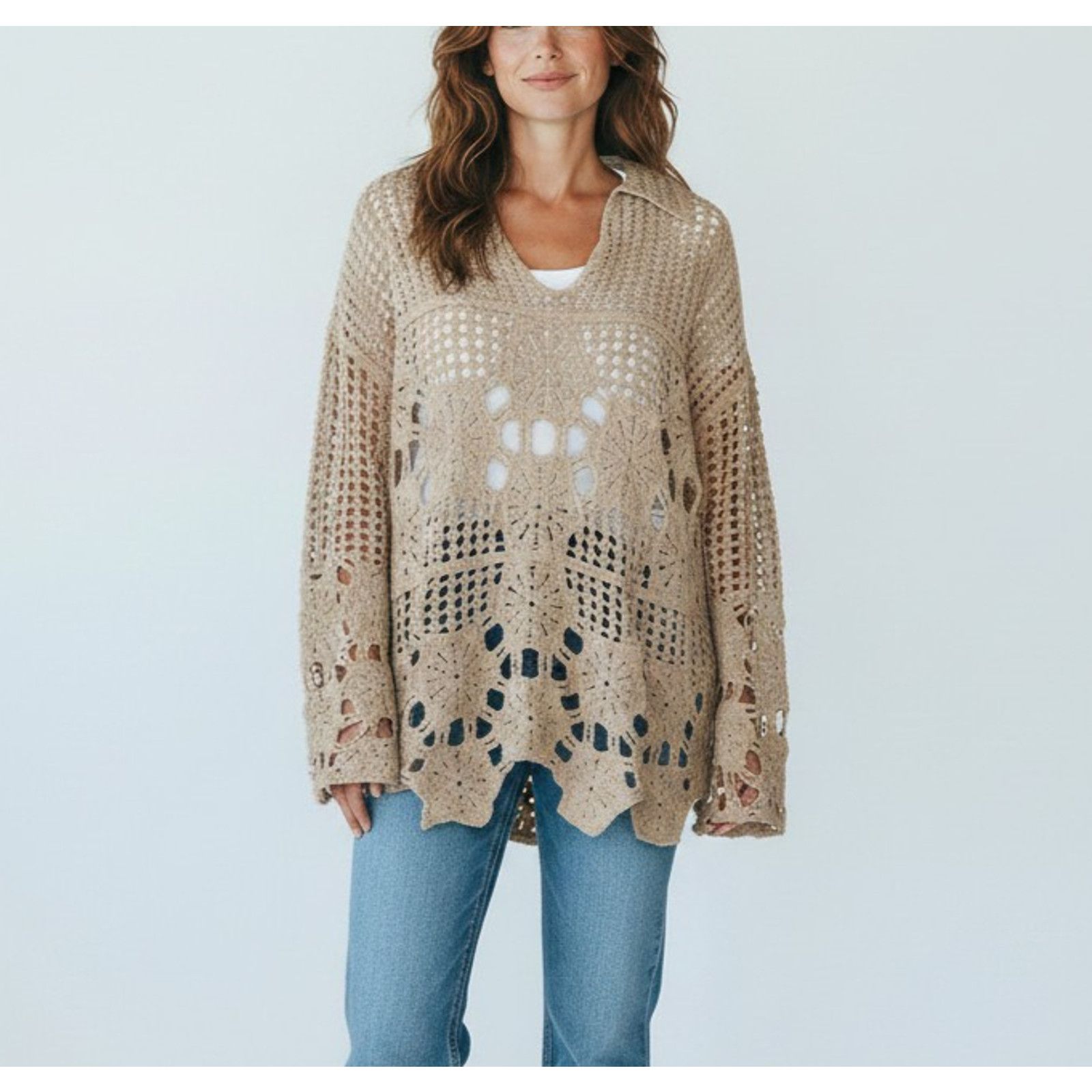 Soft Surroundings NWoT SOFT SURROUNDINGS Boho Chic Collared Sweater Size L Size L / US 10 / IT 46 - 1 Thumbnail